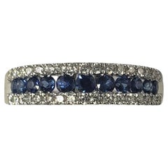 Effy 14 Karat White Gold Sapphire and Diamond Ring Size 8 #14727