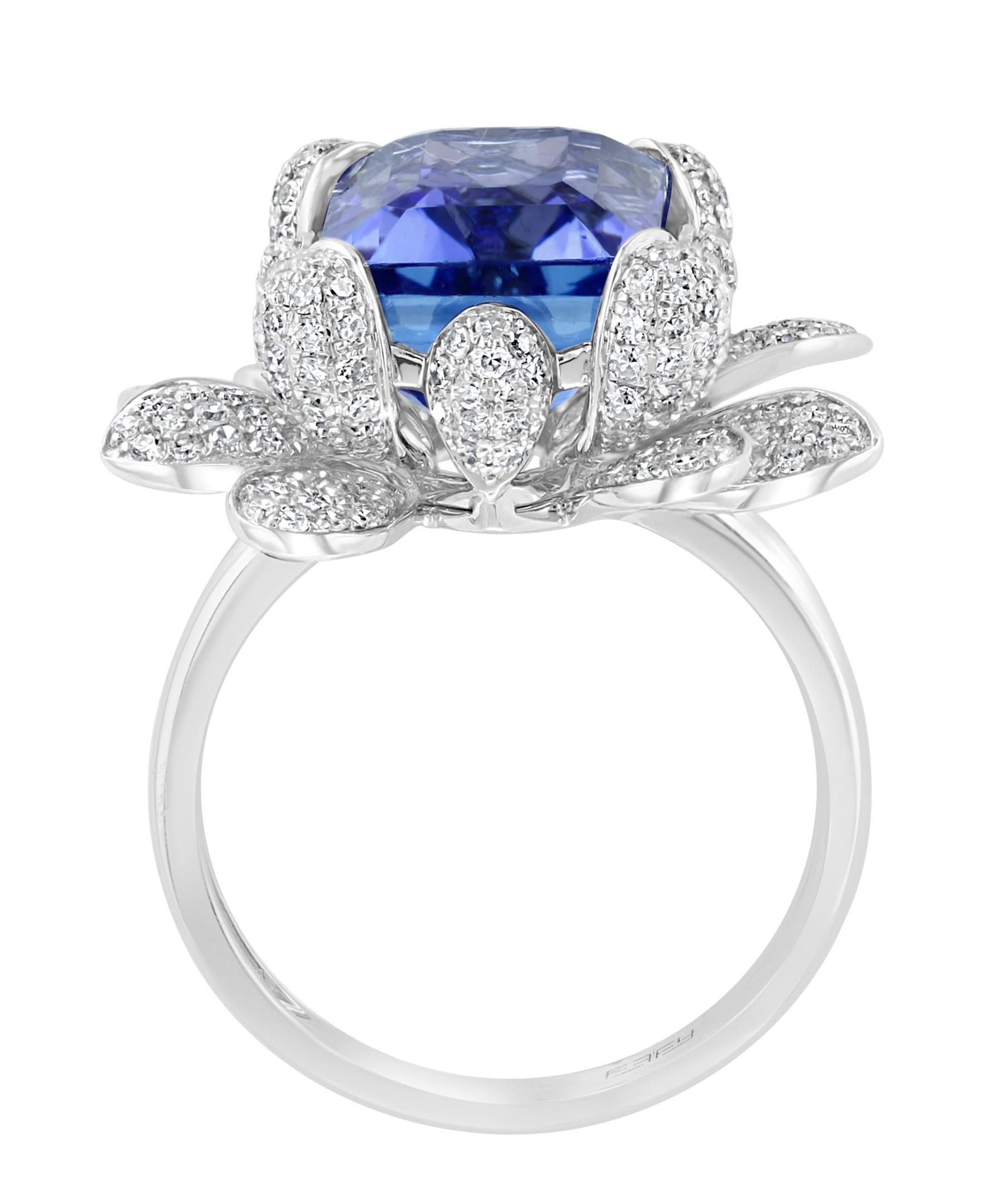 Contemporary Effy 14 Karat White Gold Tanzanite & Diamond Ring For Sale