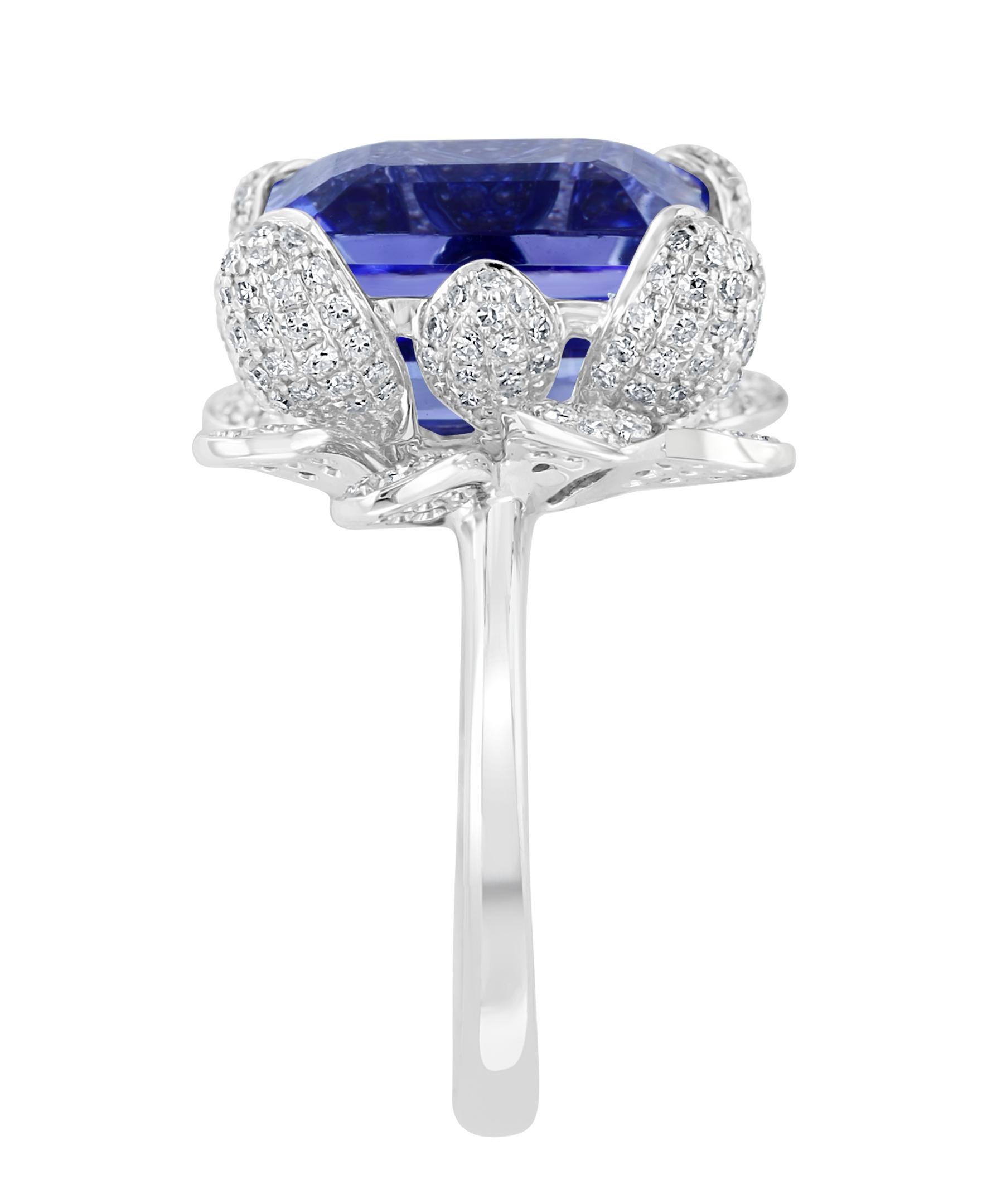 Emerald Cut Effy 14 Karat White Gold Tanzanite & Diamond Ring For Sale