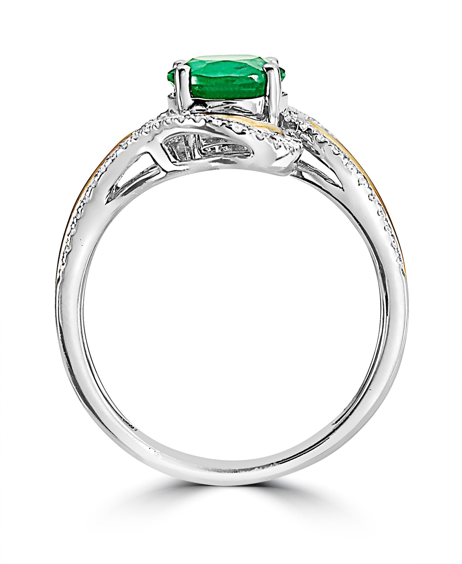 Contemporary Effy 14 Karat White & Yellow Gold Emerald and Diamond Ring  For Sale