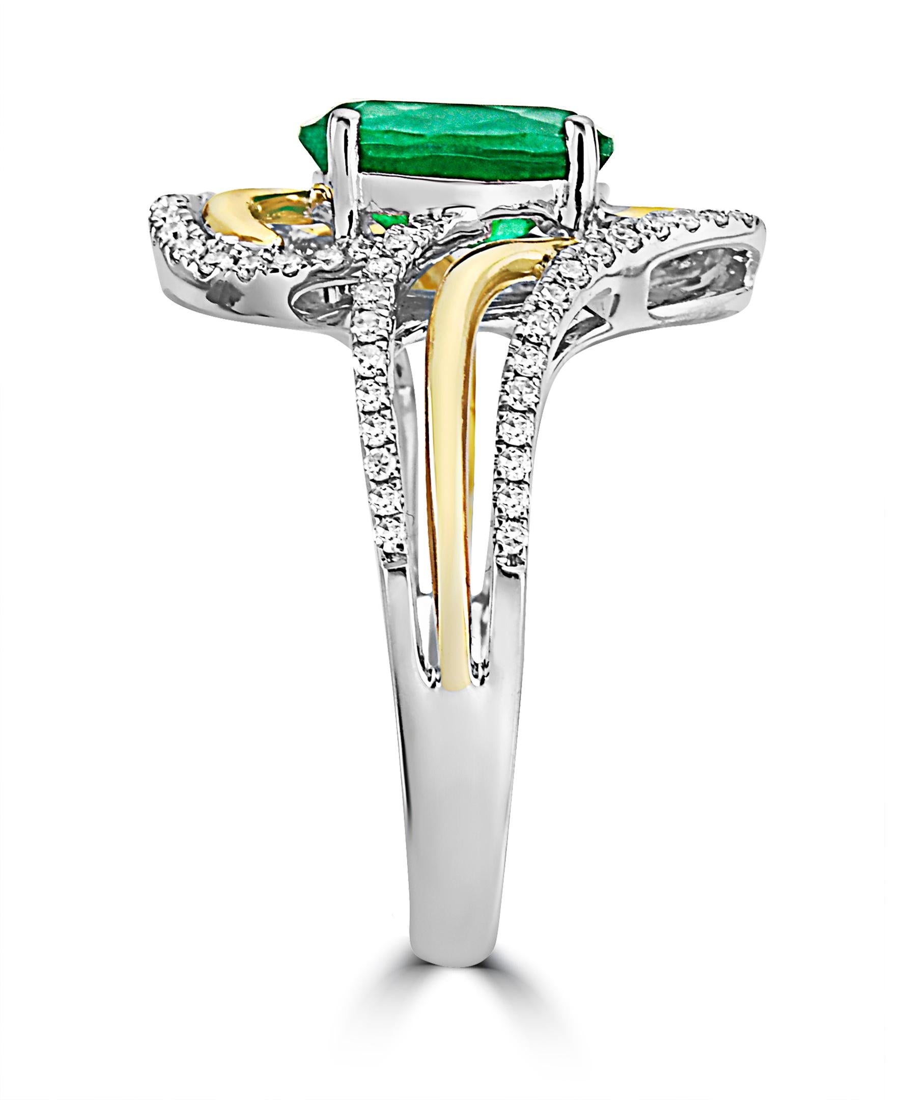 Oval Cut Effy 14 Karat White & Yellow Gold Emerald and Diamond Ring  For Sale