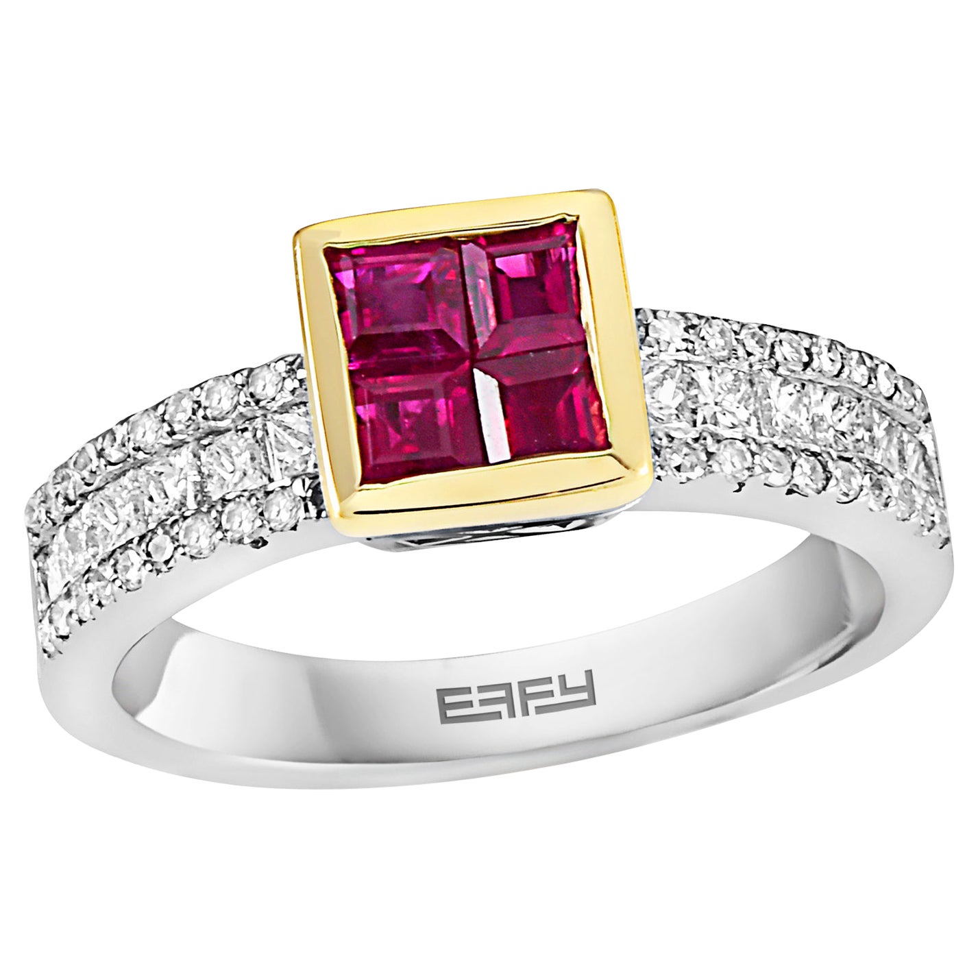 Effy 14 Karat White 
Yellow Gold Ruby and Diamond Ring For Sale