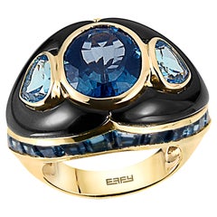 Effy 14 Karat Yellow Gold Blue Topaz and Onyx Ring