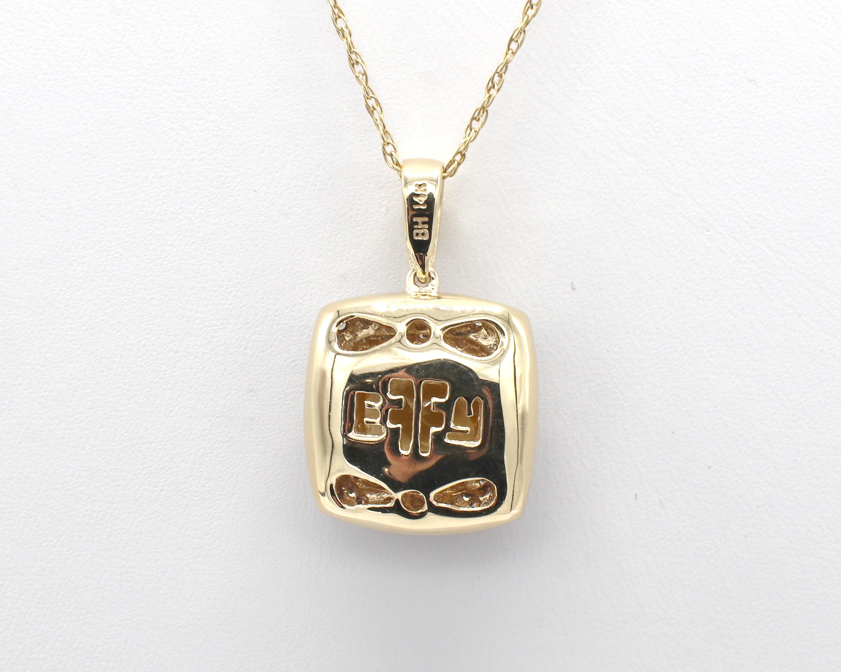 Halskette mit quadratischem Anhänger aus 14 Karat Gelbgold mit Citrin und Diamant von Effy (Moderne)