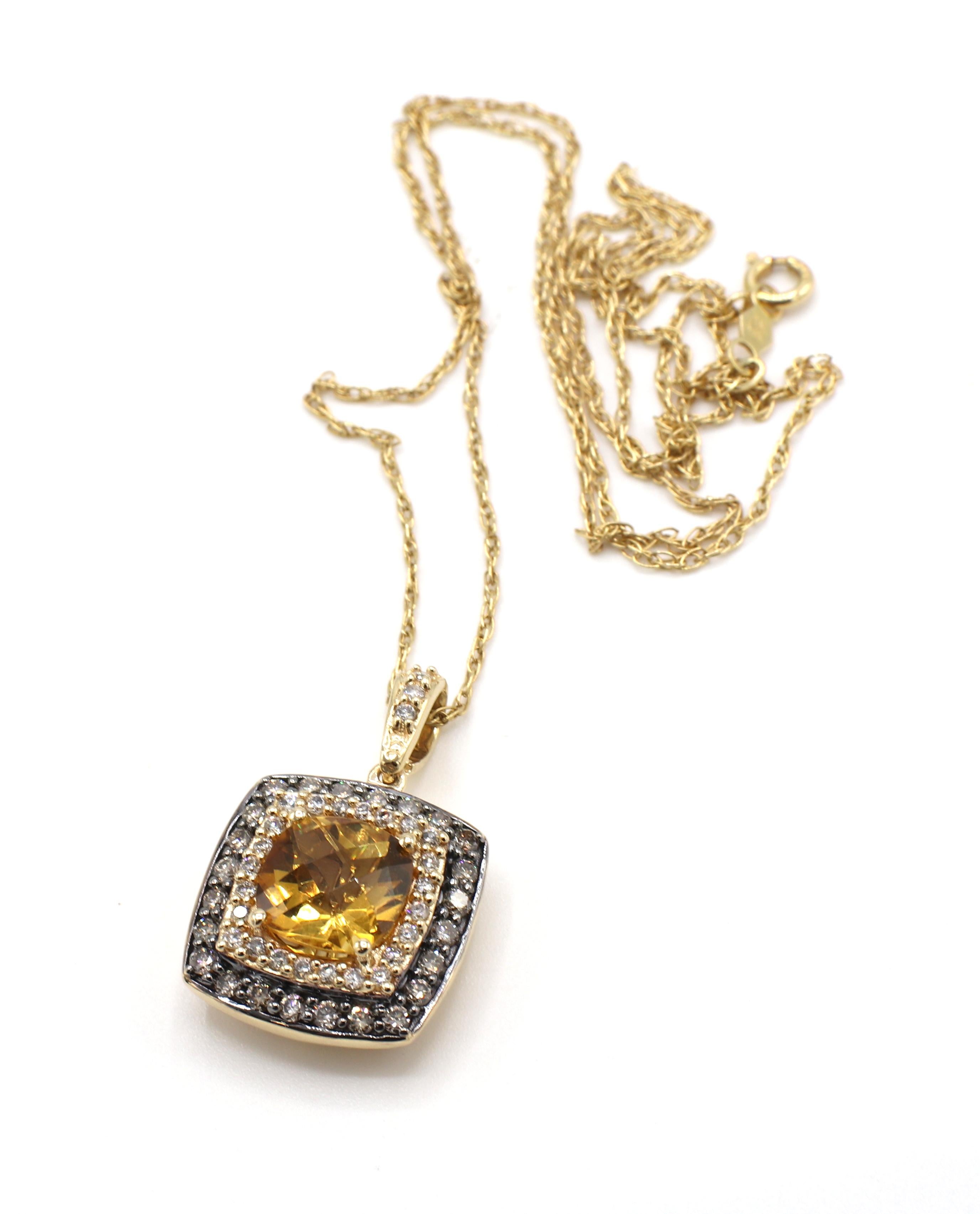 Halskette mit quadratischem Anhänger aus 14 Karat Gelbgold mit Citrin und Diamant von Effy (Rundschliff)