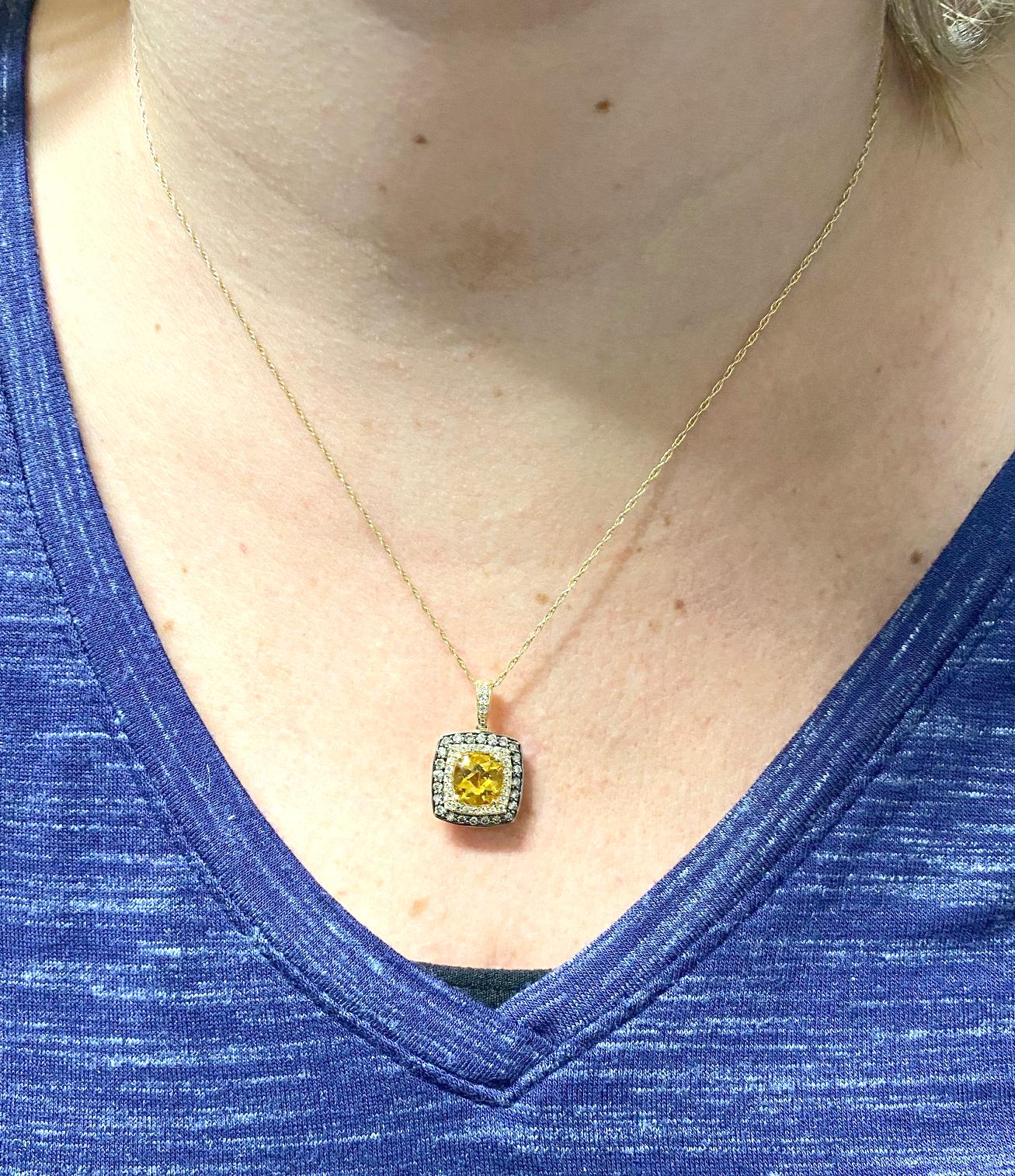 Halskette mit quadratischem Anhänger aus 14 Karat Gelbgold mit Citrin und Diamant von Effy Damen