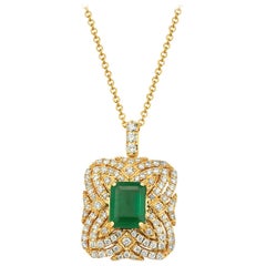 Effy 14 Karat Yellow Gold Diamond and Emerald Pendant