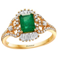 Effy 14 Karat Yellow Gold Diamond and Emerald Ring