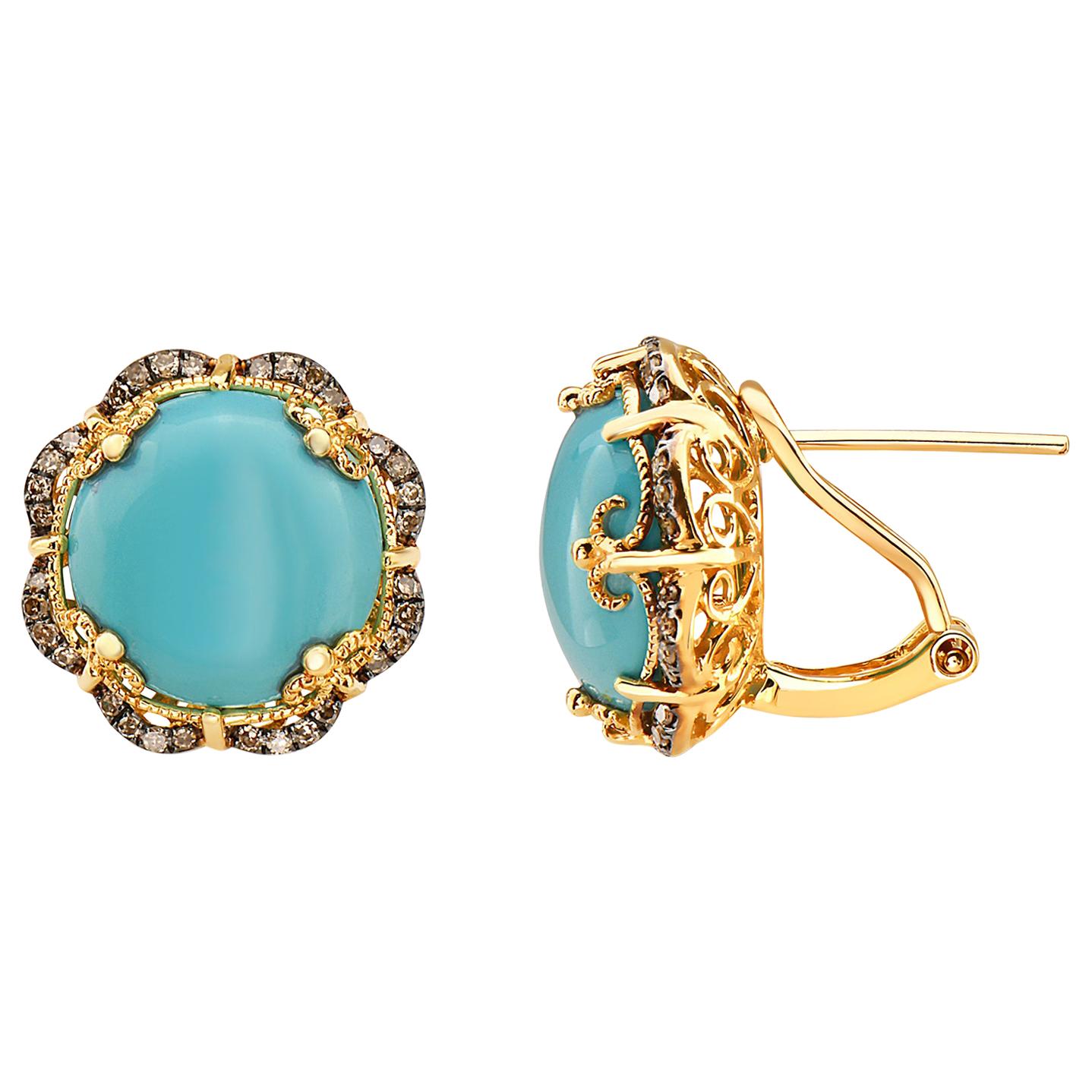 Effy 14 Karat Yellow Gold Diamond and Turquoise Earrings For Sale
