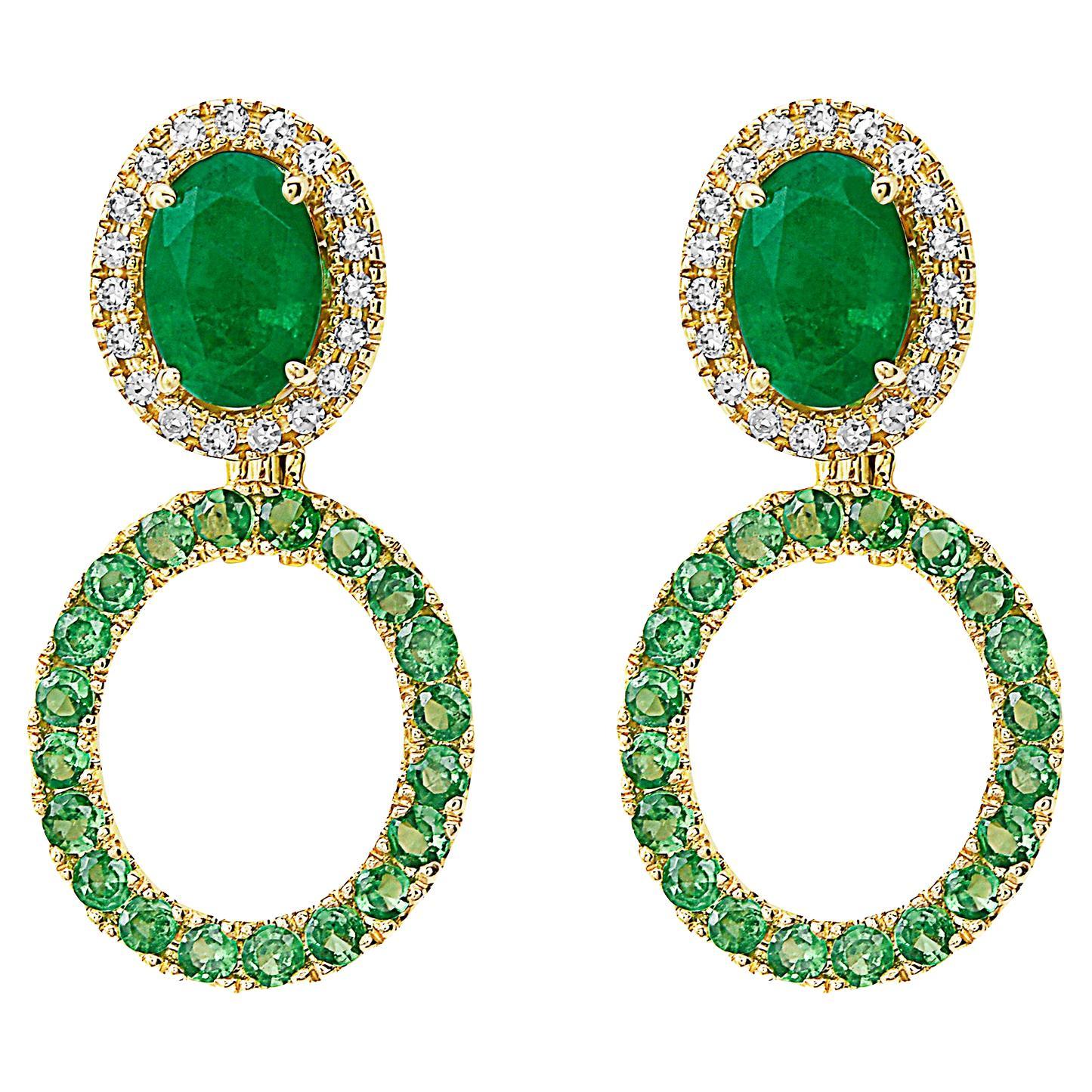 Effy 14 Karat Yellow Gold Diamond 
Emerald Earrings For Sale