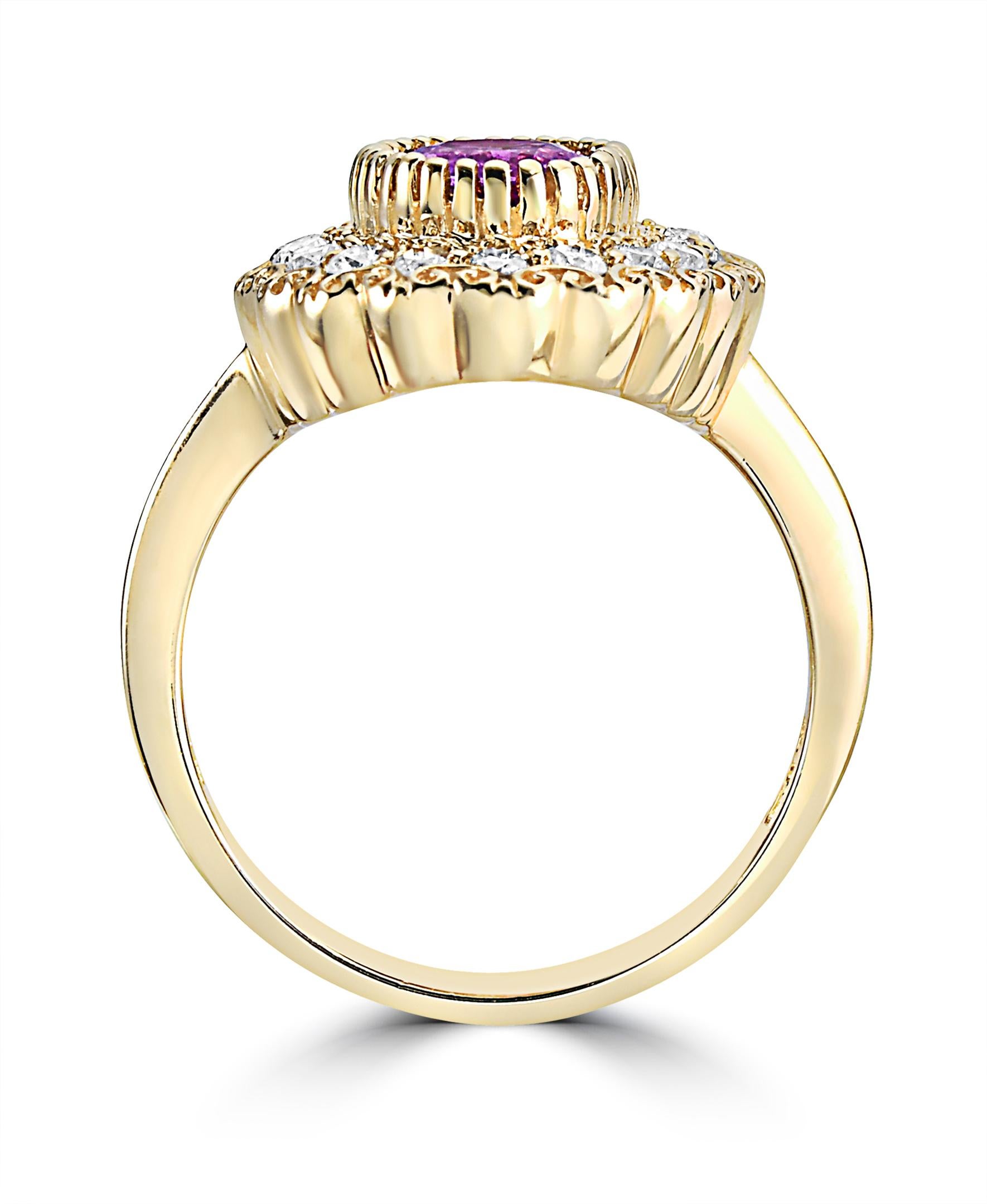 Contemporary Effy 14 Karat Yellow Gold Diamond & Pink Sapphire Ring For Sale
