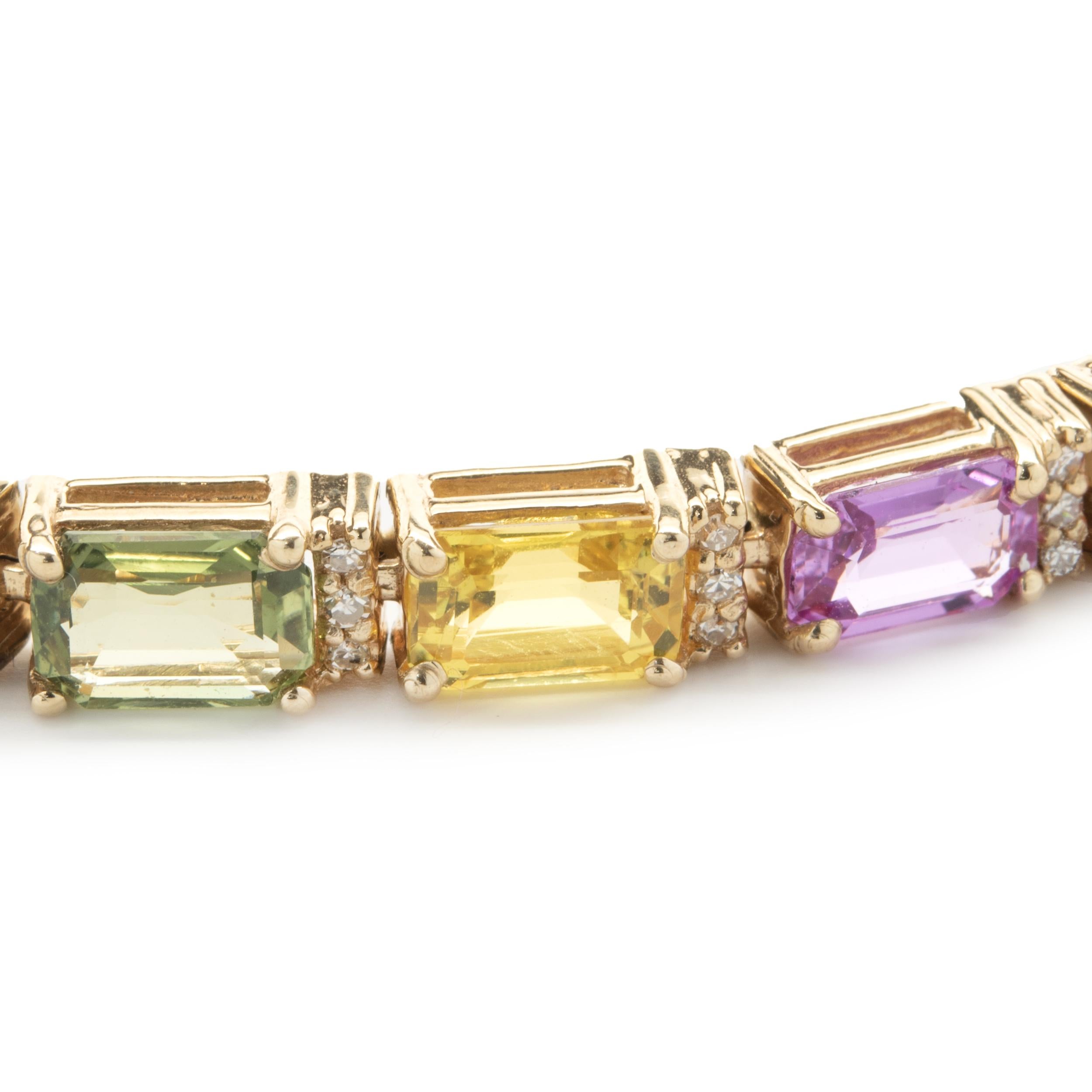 Armband aus 14 Karat Gelbgold mit mehrfarbigem Saphir und Diamanten im Zustand „Hervorragend“ in Scottsdale, AZ