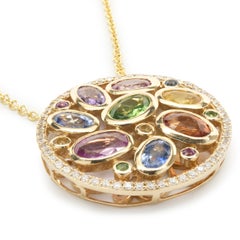 Effy Collier à disques en or jaune 14 carats avec saphirs multicolores et diamants