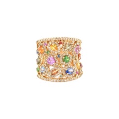 Effy 14 Karat Yellow Gold Rainbow Sapphire and Diamond Wide Cigar Band