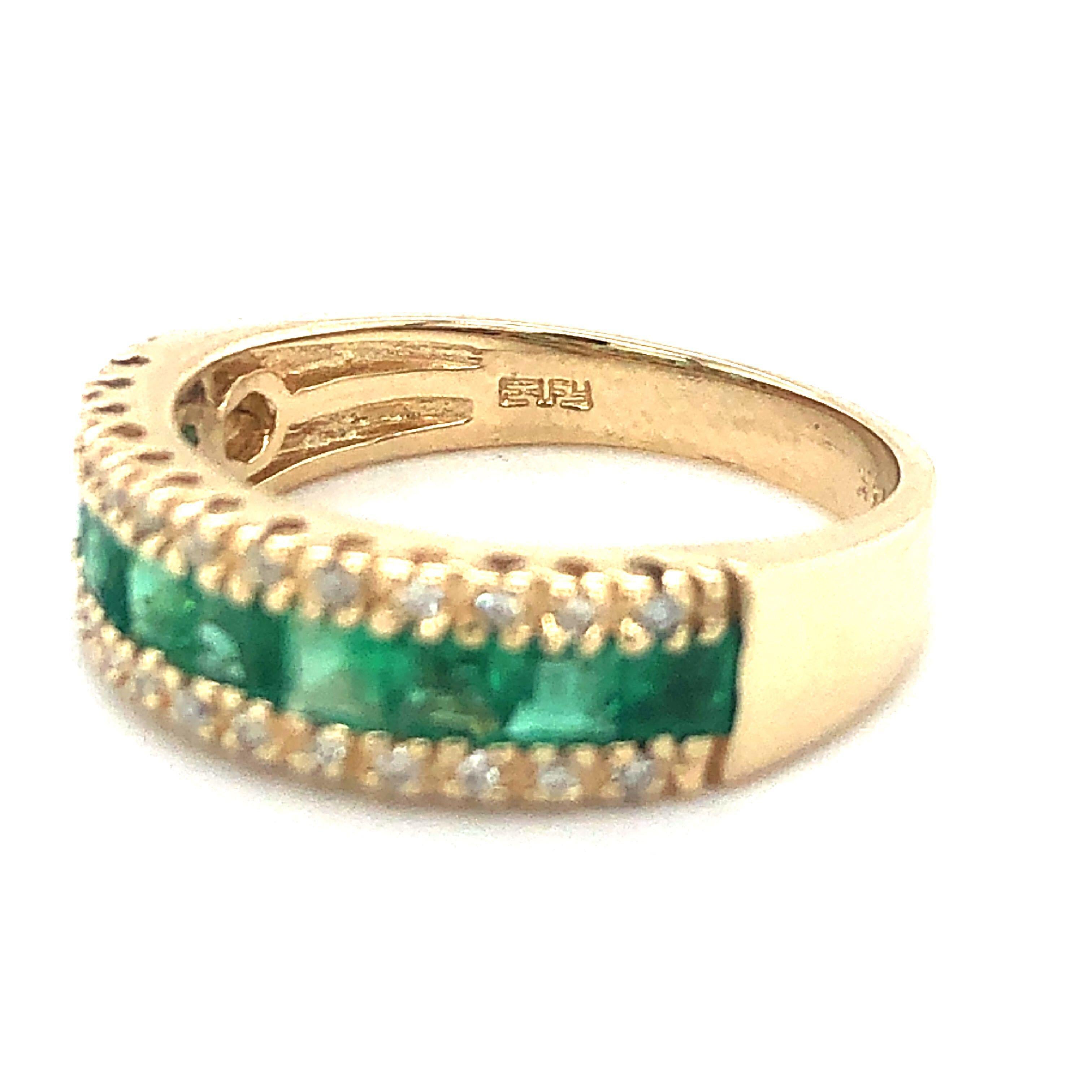 Women's Effy 14 Karat Yellow Gold Vintage Emerald and Diamond Brasilica Band Ring