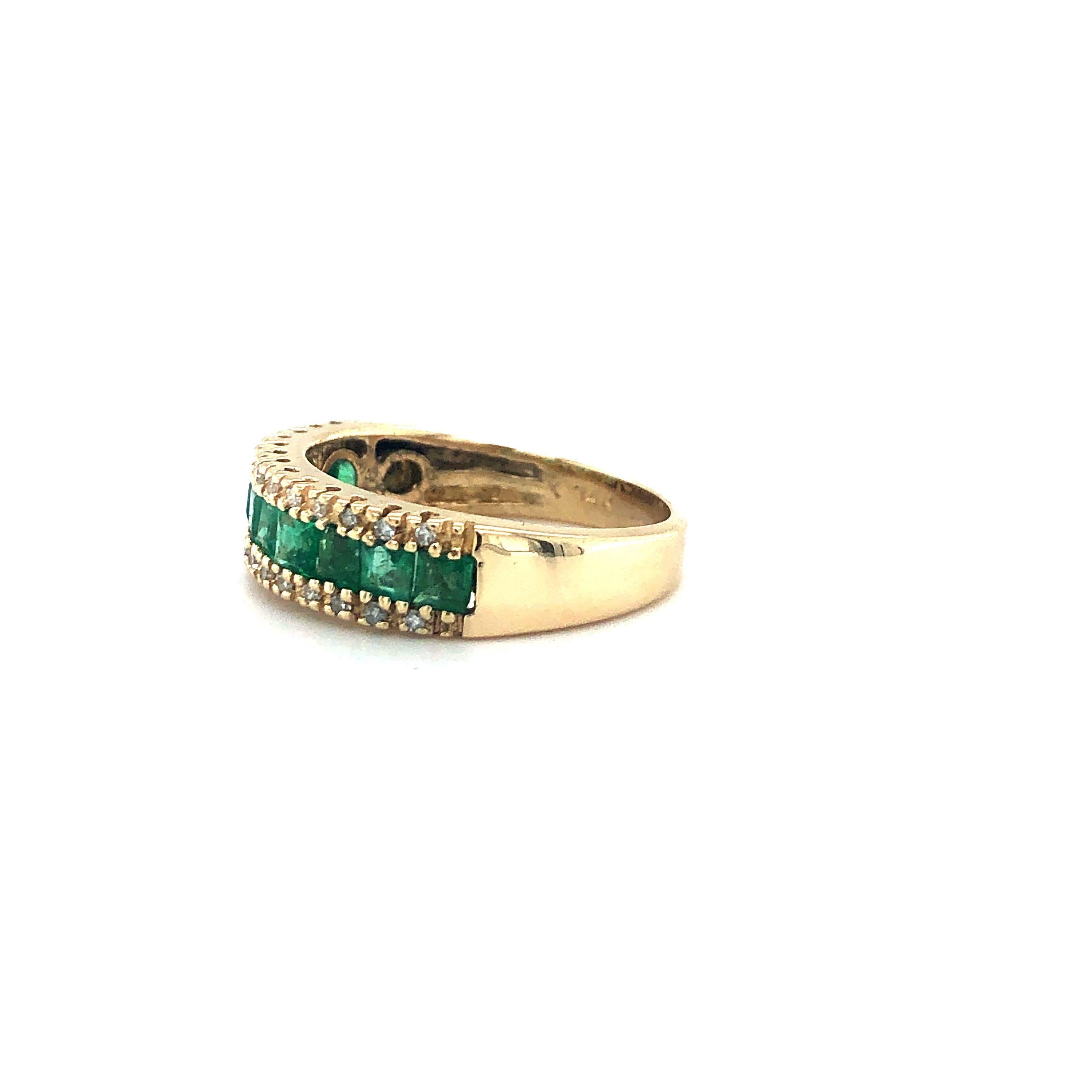 Effy 14 Karat Yellow Gold Vintage Emerald and Diamond Brasilica Band Ring 1