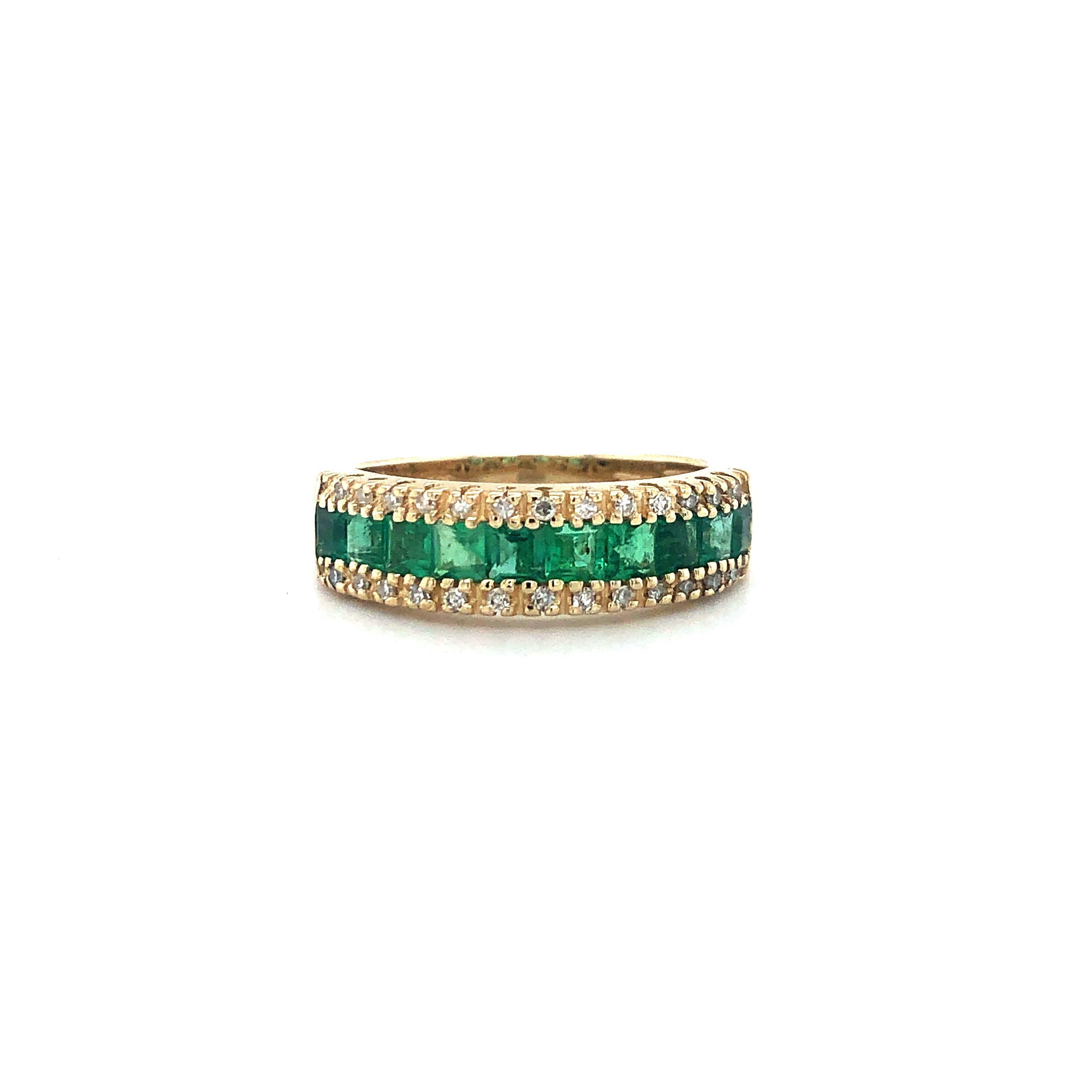 Effy 14 Karat Yellow Gold Vintage Emerald and Diamond Brasilica Band Ring 2
