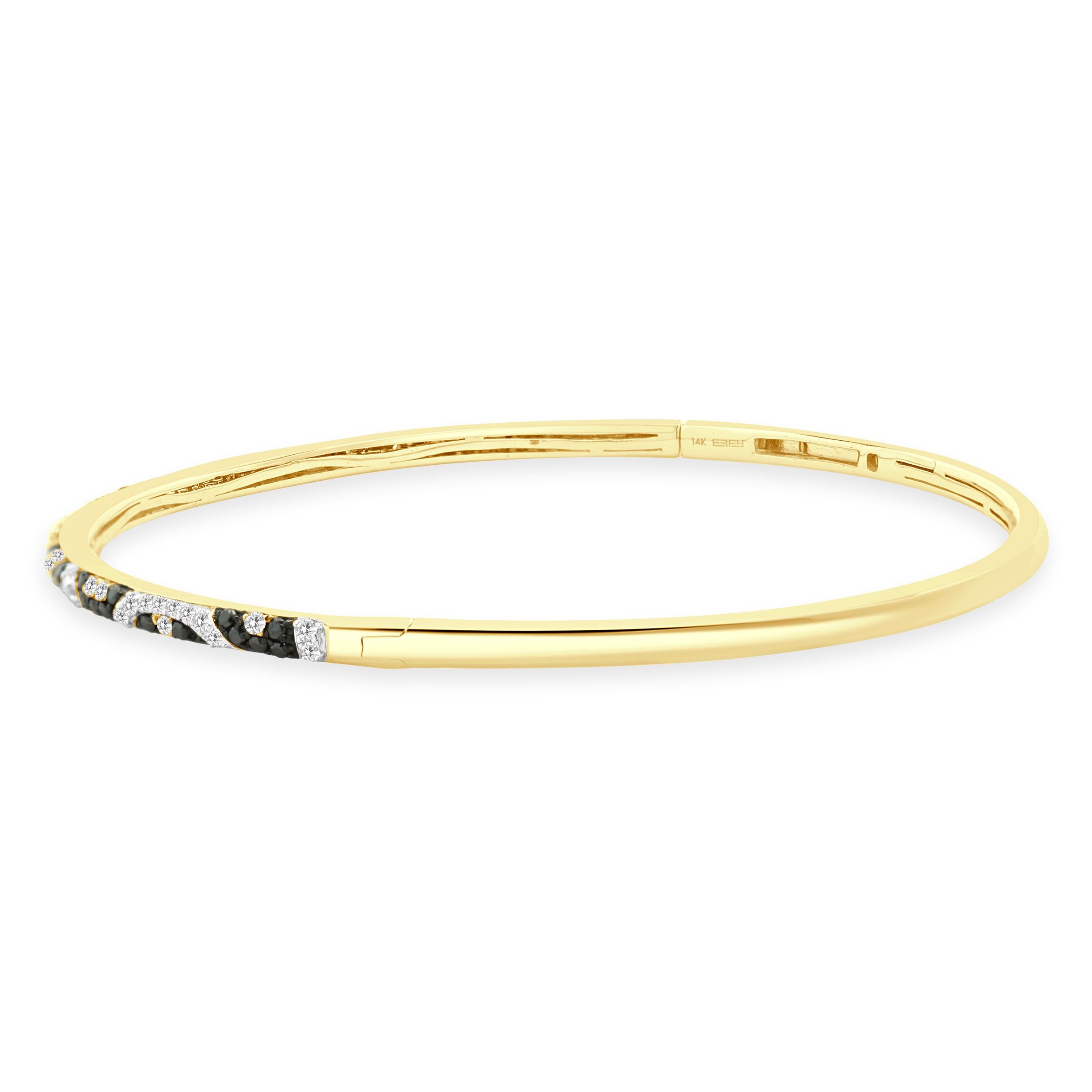 Effy 14 Gelbgold Pave Schwarz, Braun & Weiß Diamant Leopard Armreif (Rundschliff)