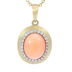 Effy 14K Diamond Coral Pendant Yellow gold 18" ~2.38ctw