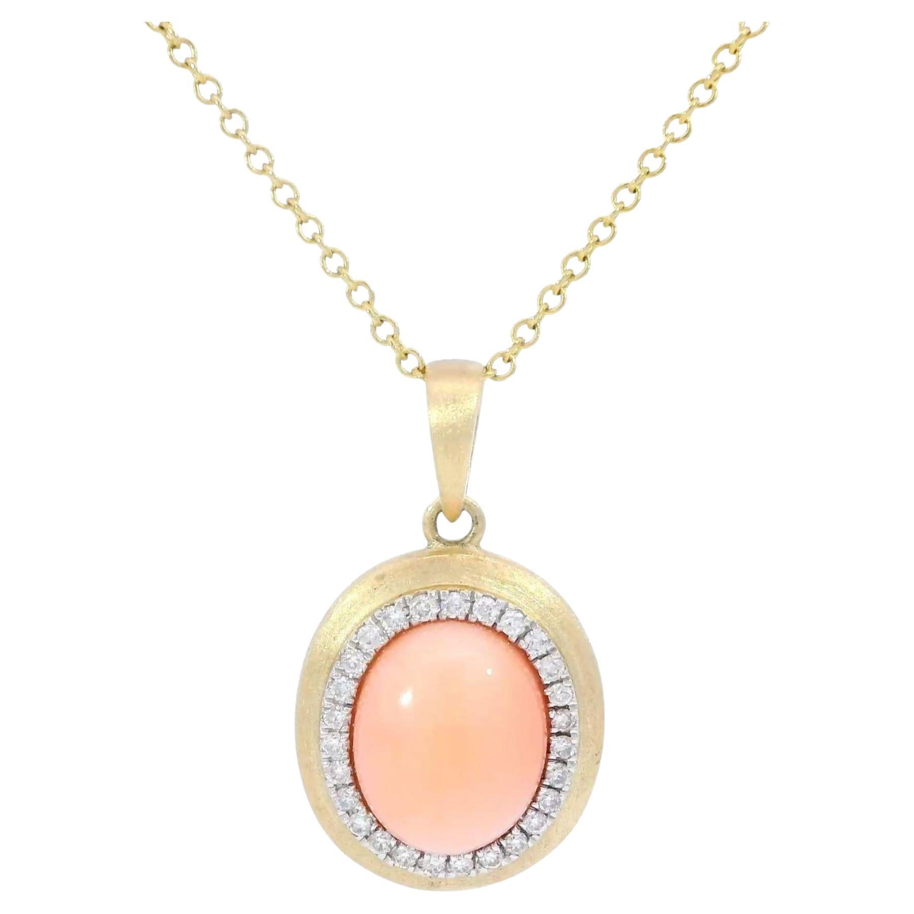 Effy 14K Ciondolo di corallo con diamante in oro giallo 18" ~2.38ctw in vendita