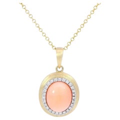 Effy 14K Diamond Coral Pendentif Yellow gold 18" ~2.38ctw
