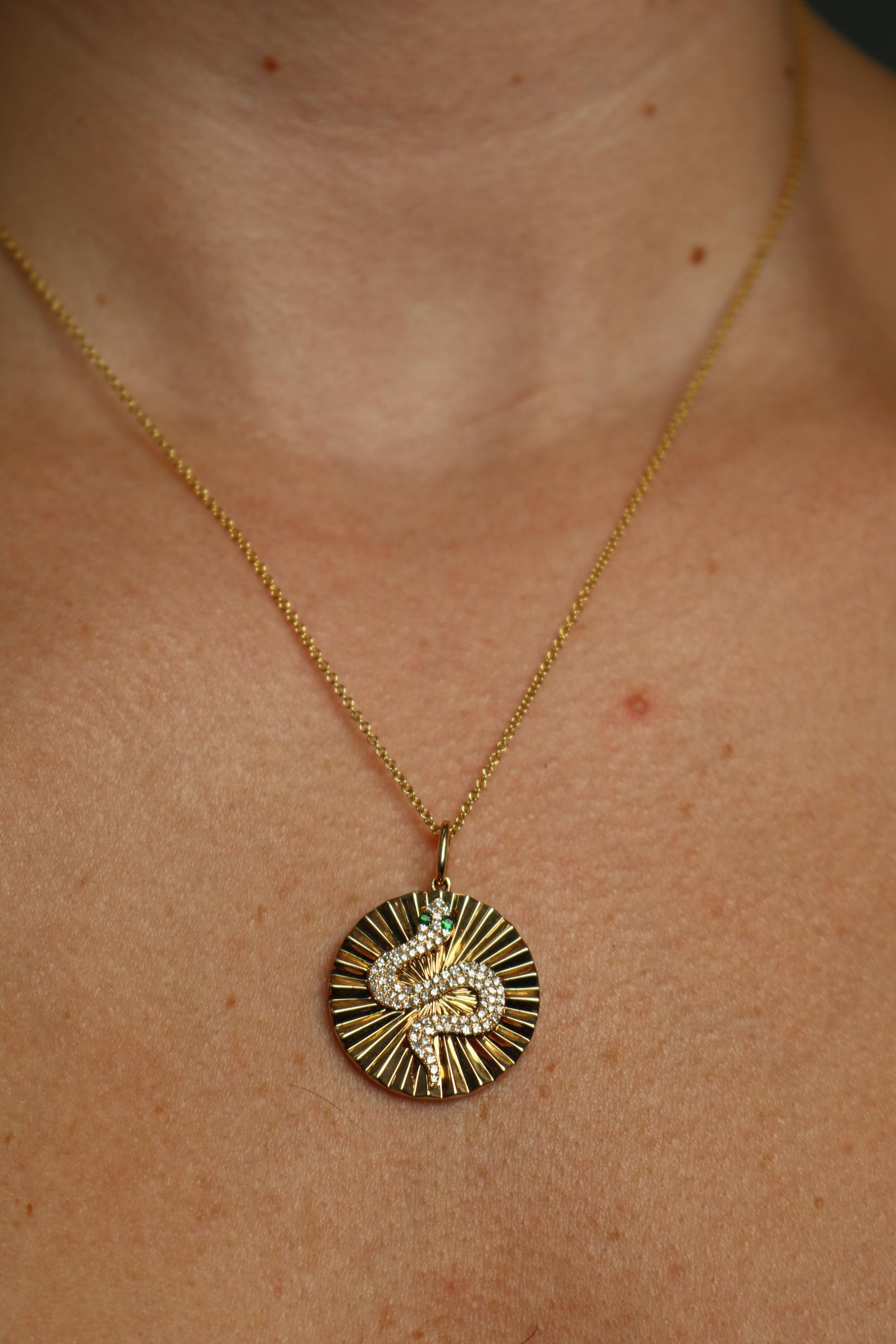 Effy 14K Diamond Snake Pendant Necklace Tsavorite Yellow Gold ~0.34ctw For Sale 6