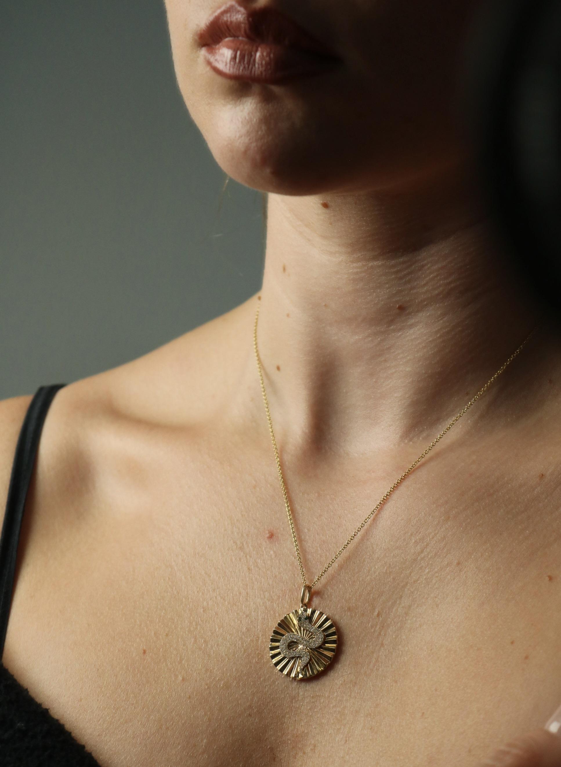 Modern Effy 14K Diamond Snake Pendant Necklace Tsavorite Yellow Gold ~0.34ctw For Sale