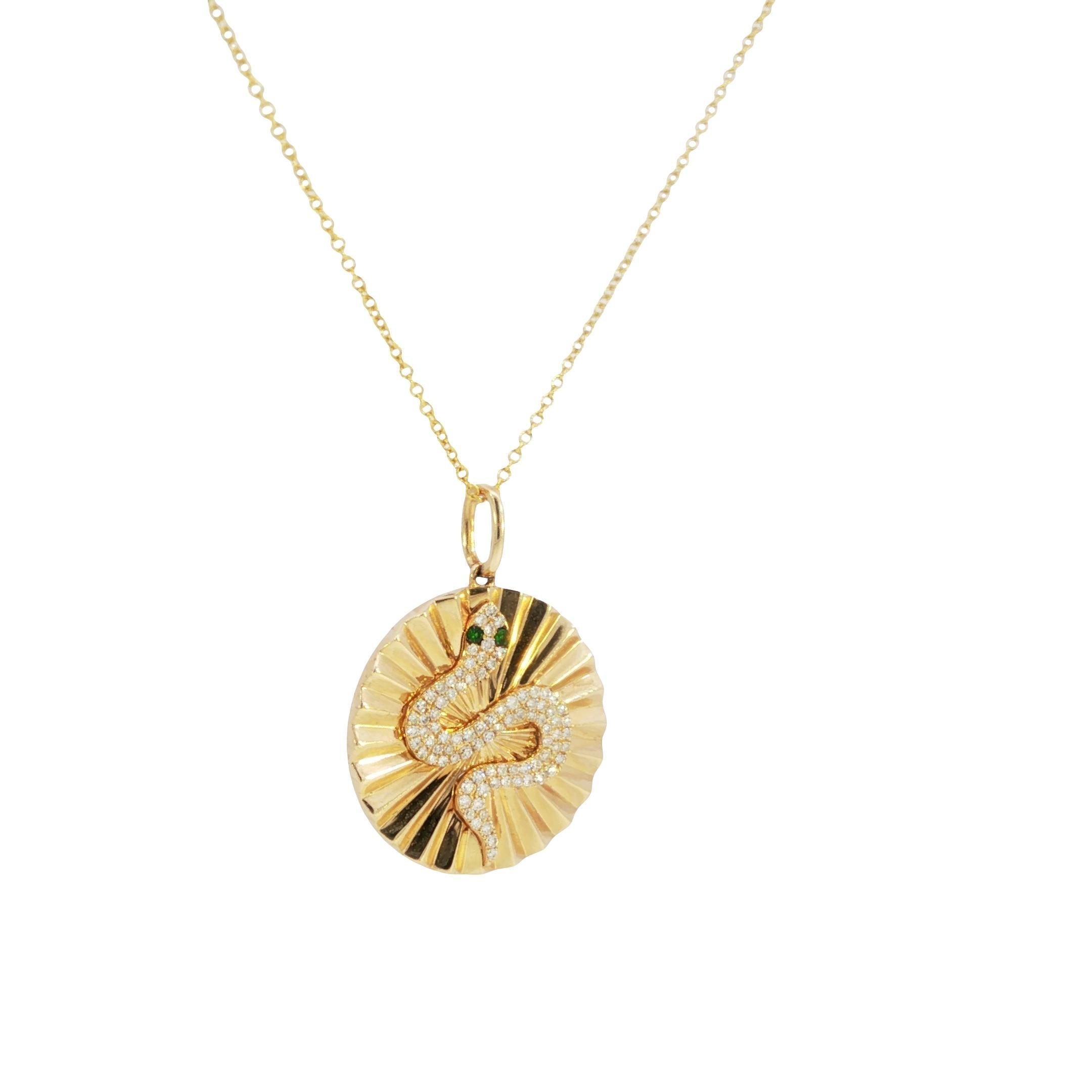 Effy 14K Diamond Snake Pendant Necklace Tsavorite Yellow Gold ~0.34ctw For Sale 2