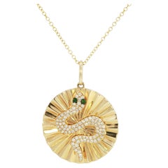 Effy 14K Diamond Snake Pendant Necklace Tsavorite Yellow Gold ~0.34ctw