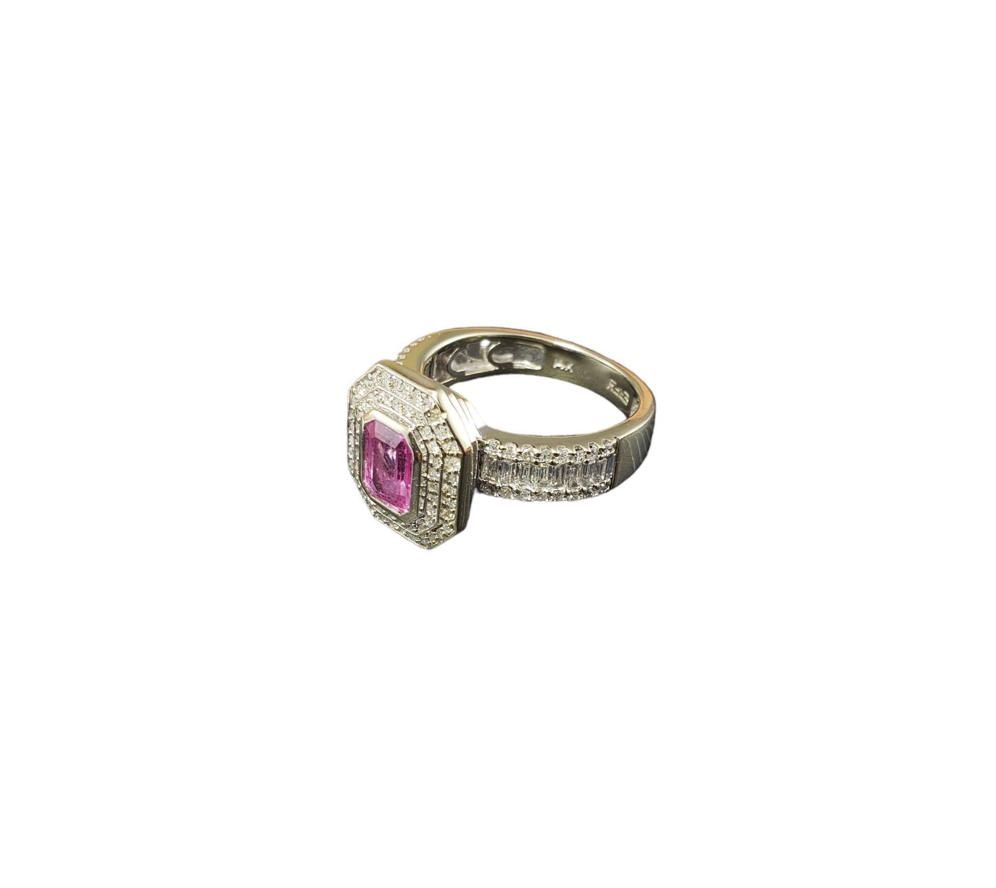 Emerald Cut Effy 14K Gold Pink Sapphire & Diamond Ring Size 7 #16673 For Sale