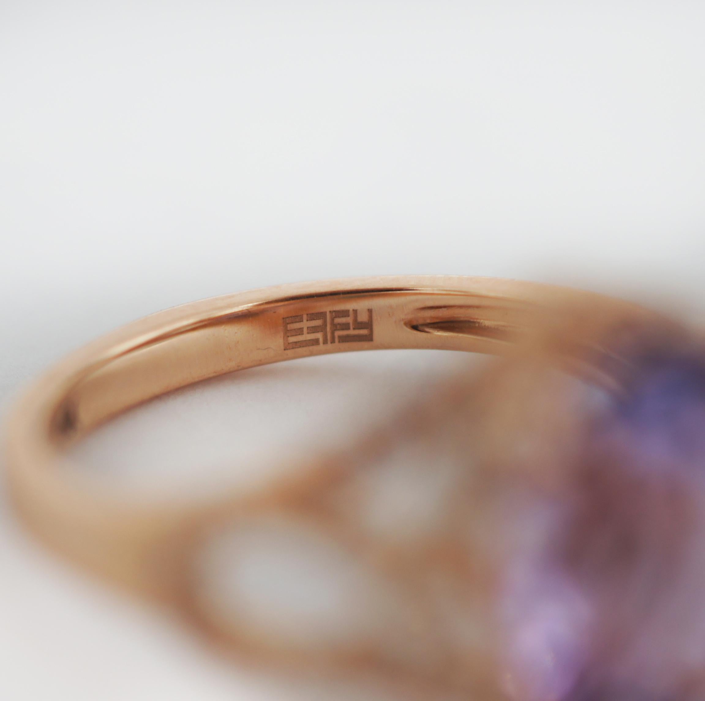 EFFY 14K Gold Rose Natural Amethyst and 1/4 ct tw Diamonds Ring In Good Condition For Sale In San Fernando, CA