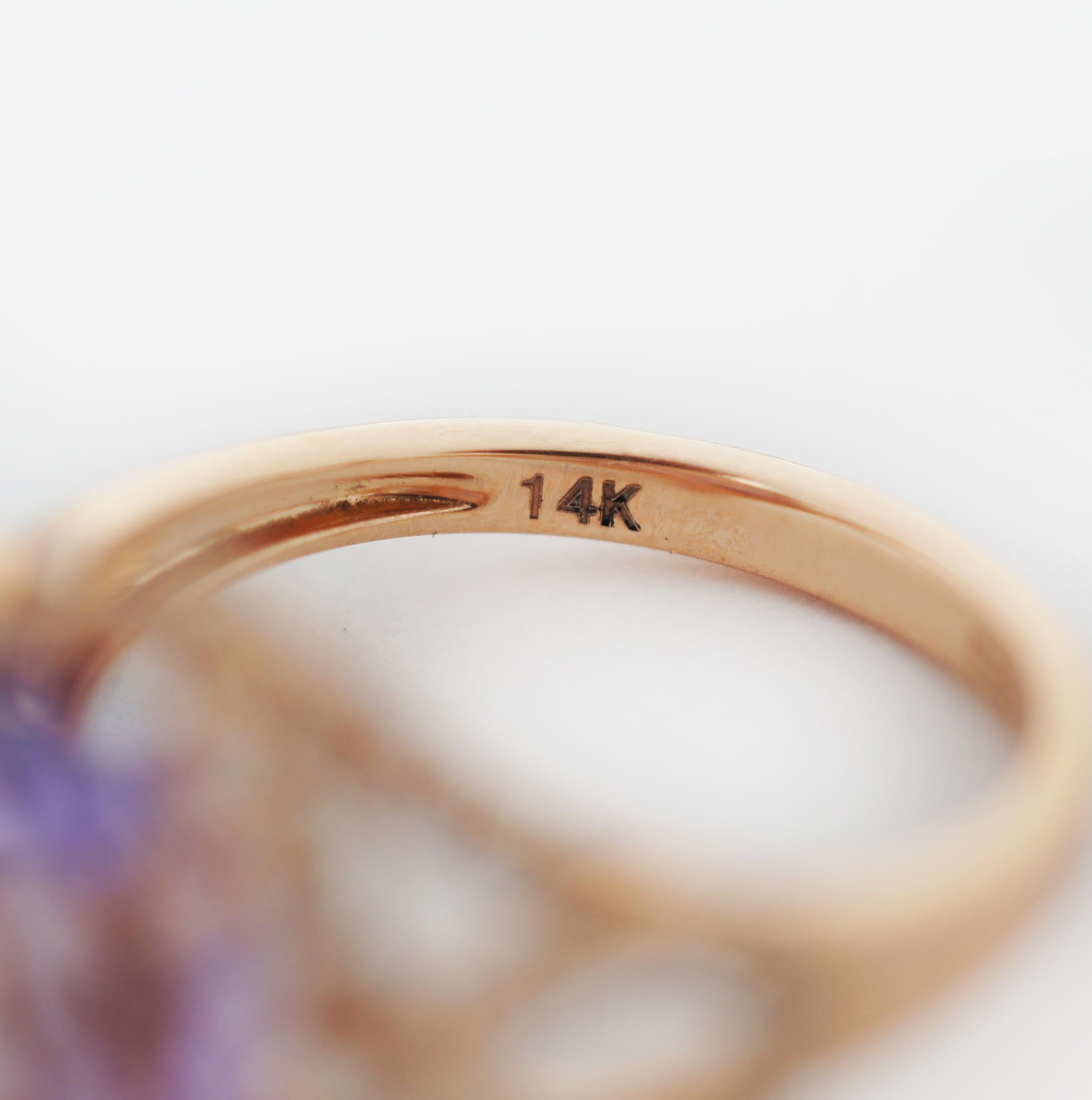 Women's EFFY 14K Gold Rose Natural Amethyst and 1/4 ct tw Diamonds Ring For Sale
