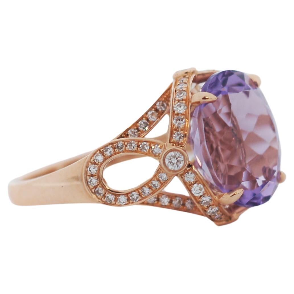 EFFY 14K Gold Rose Natural Amethyst and 1/4 ct tw Diamonds Ring For Sale
