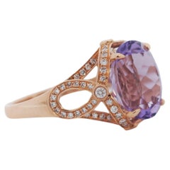 EFFY 14K Gold Rose Natural Amethyst and 1/4 ct tw Diamonds Ring