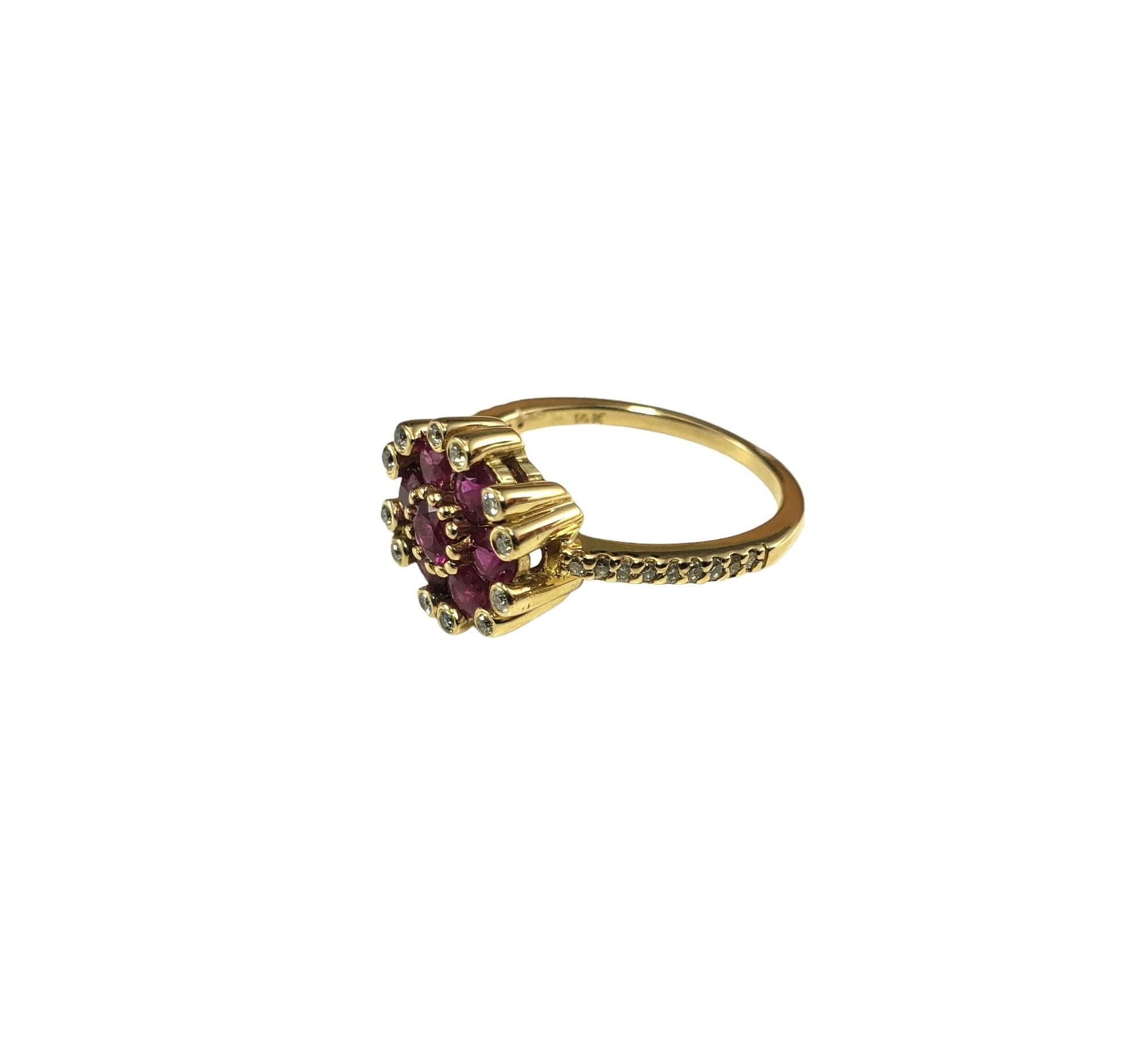Effy 14K Yellow Gold Ruby and Diamond Ring Size 6.2 Certified-

This stunning ring features seven round natural rubies and 30 round brilliant cut diamonds set in classic 14K yellow gold. Width: 11 mm.  Shank: 1 mm.

Total ruby weight: 1.54

Total