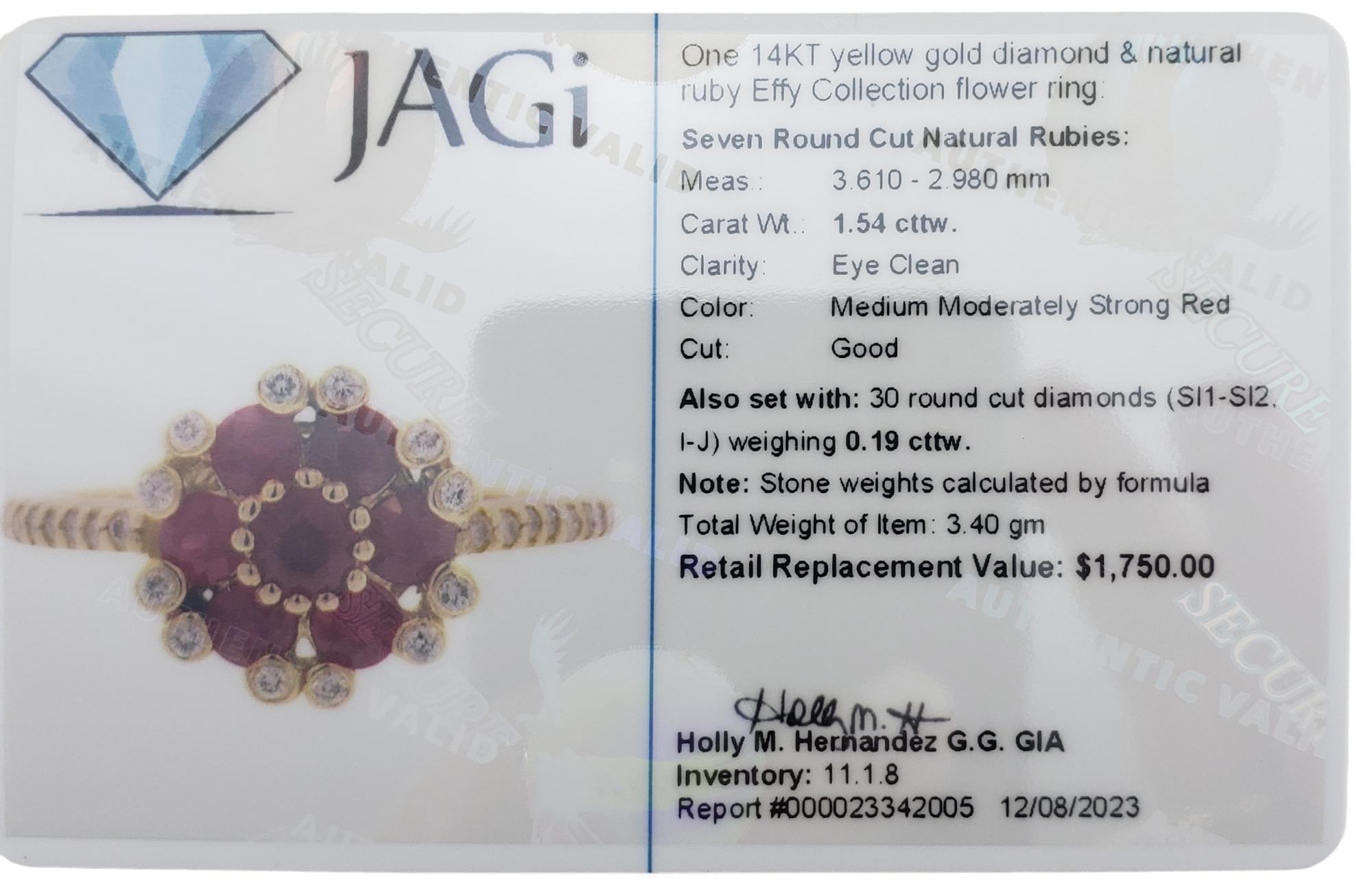 Effy 14K Gold Ruby & Diamond Ring Size 6.25 #16170 2