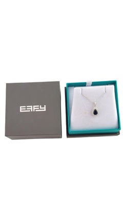 Effy 14K Pear Shape Blue Sapphire Diamond Frame Pendant Necklace #14741