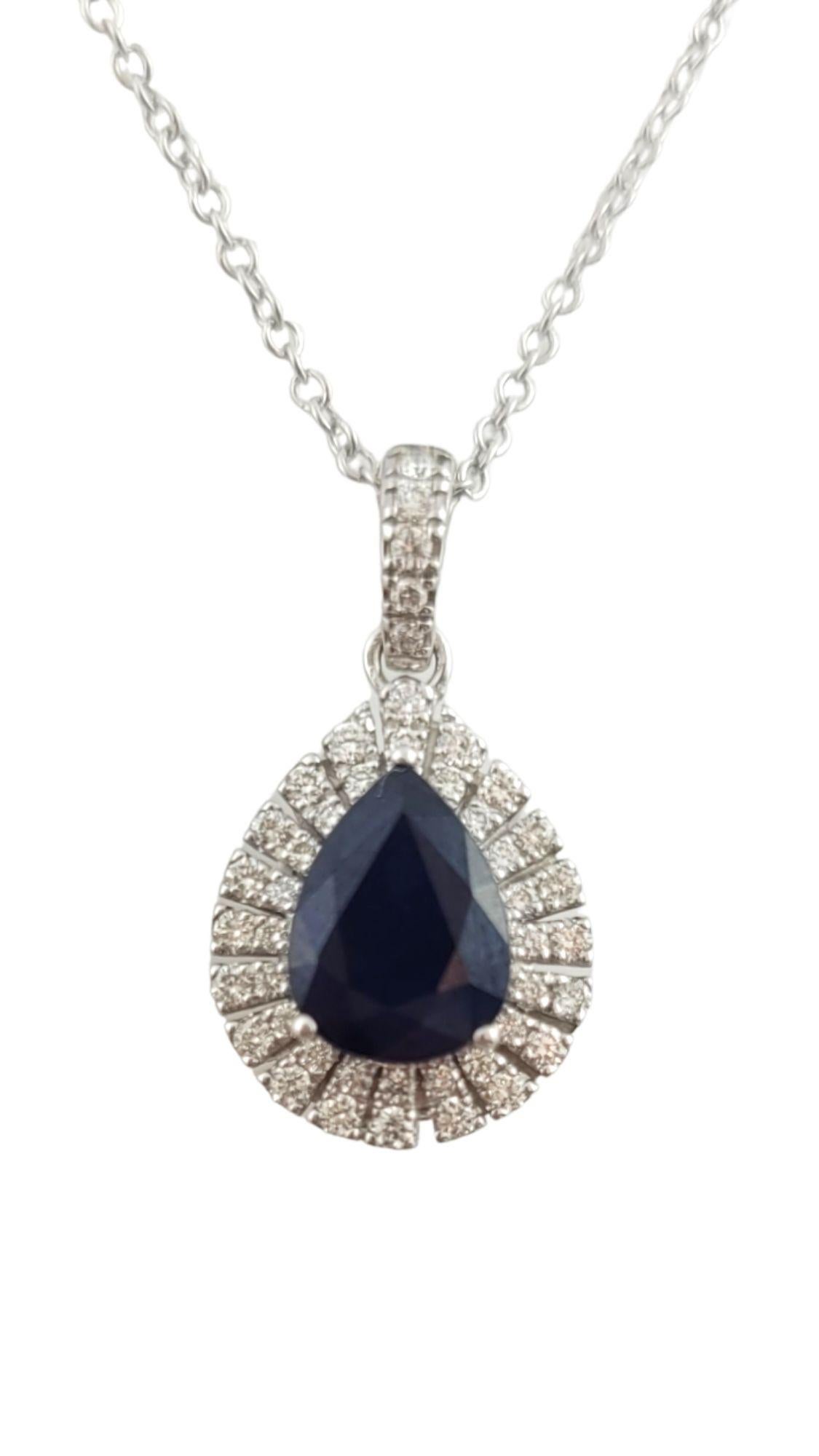 Effy 14K Pear Shape Blue Sapphire Diamond Frame Pendant Necklace #14741 In Good Condition In Washington Depot, CT