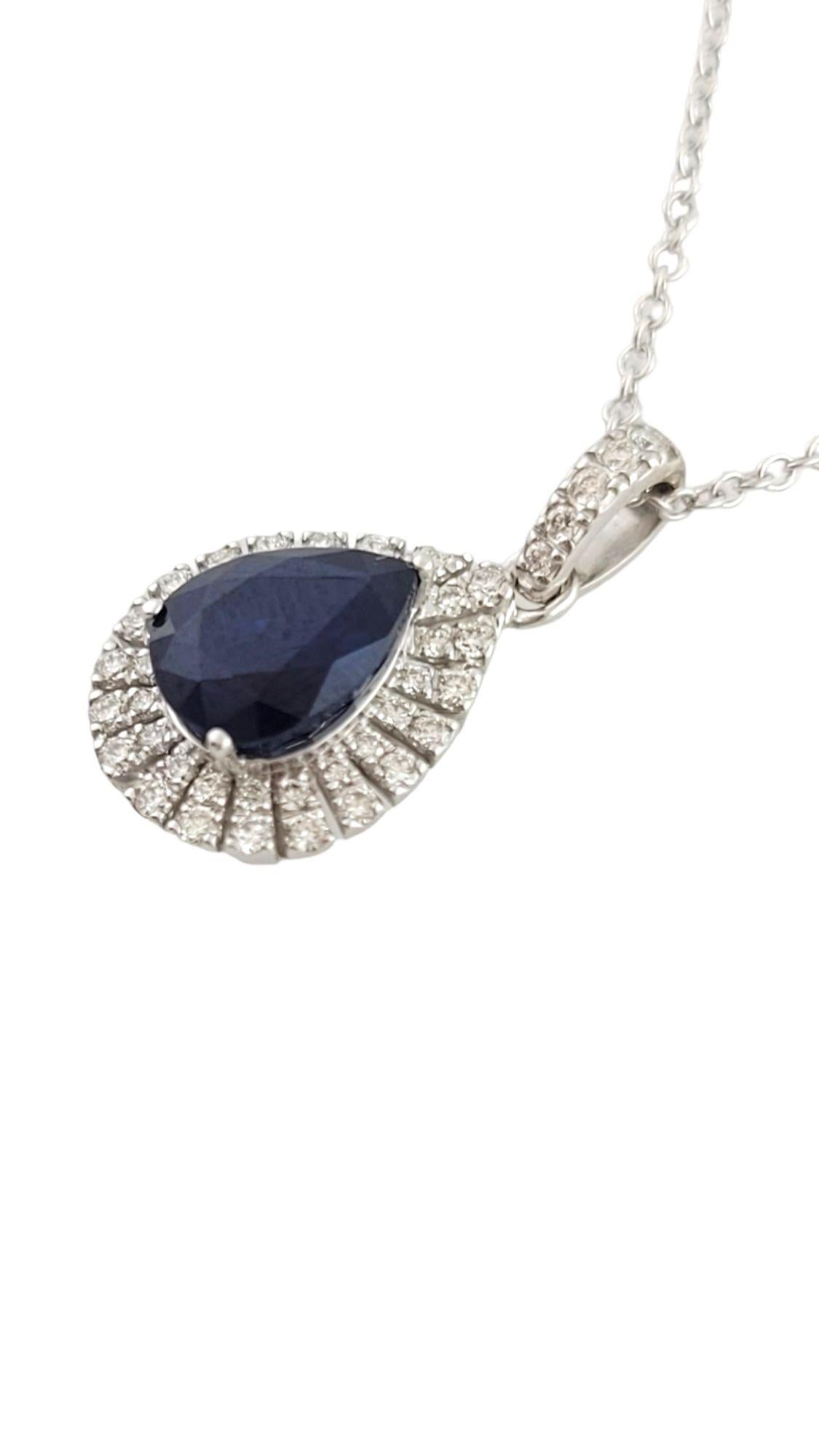 Women's Effy 14K Pear Shape Blue Sapphire Diamond Frame Pendant Necklace #14741