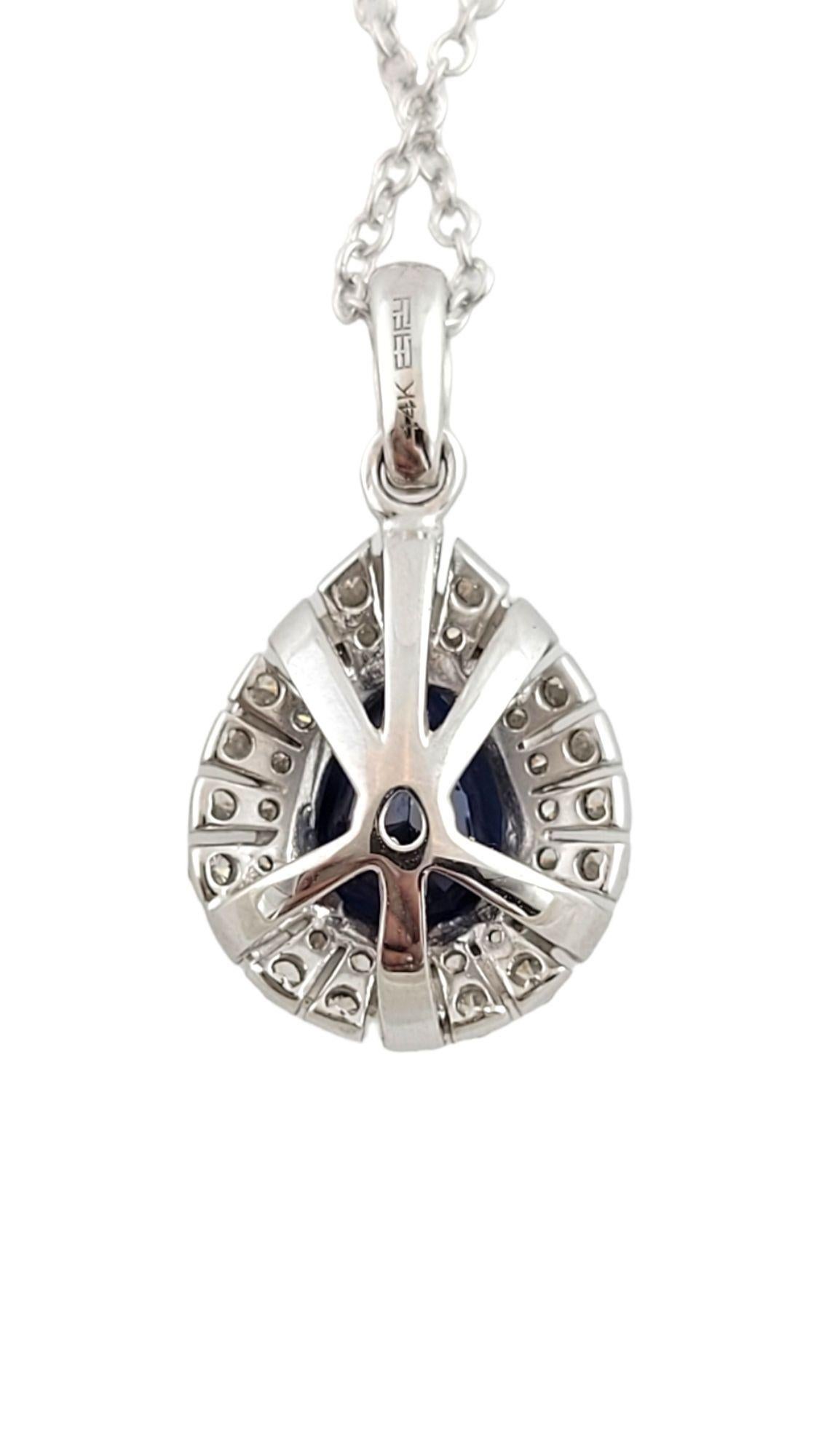 Effy 14K Pear Shape Blue Sapphire Diamond Frame Pendant Necklace #14741 1