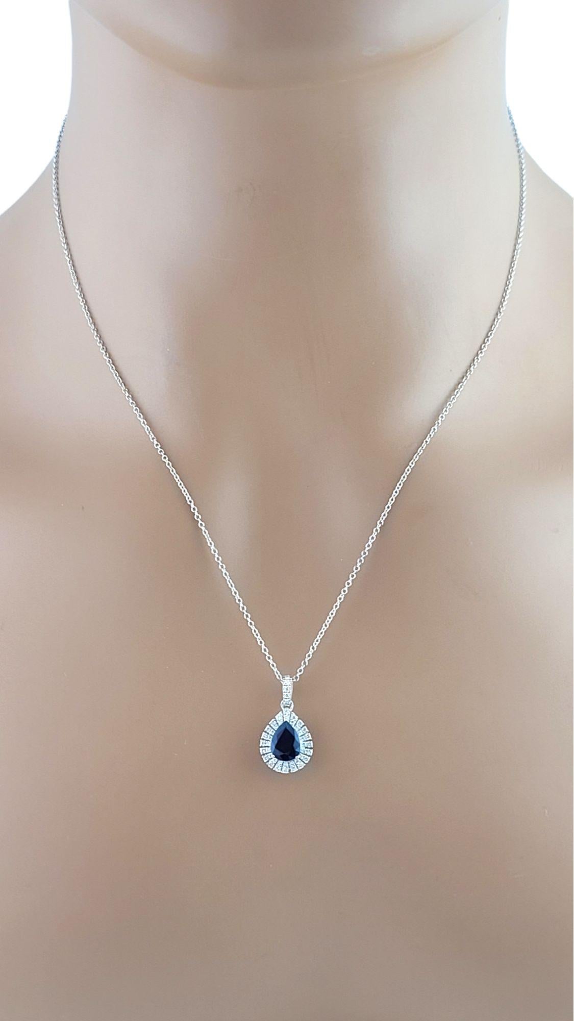 Effy 14K Pear Shape Blue Sapphire Diamond Frame Pendant Necklace #14741 4
