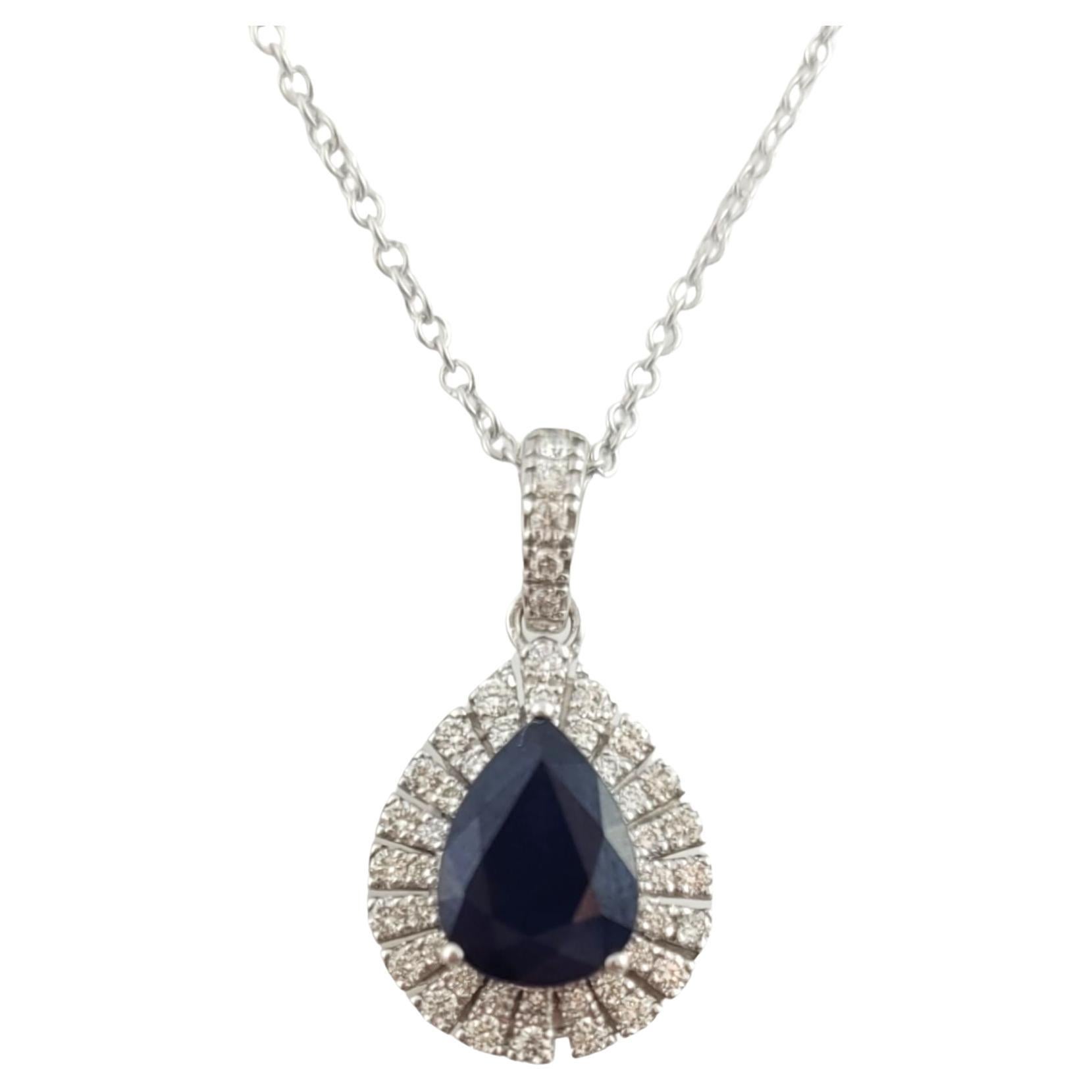 Effy 14K Pear Shape Blue Sapphire Diamond Frame Pendant Necklace #14741