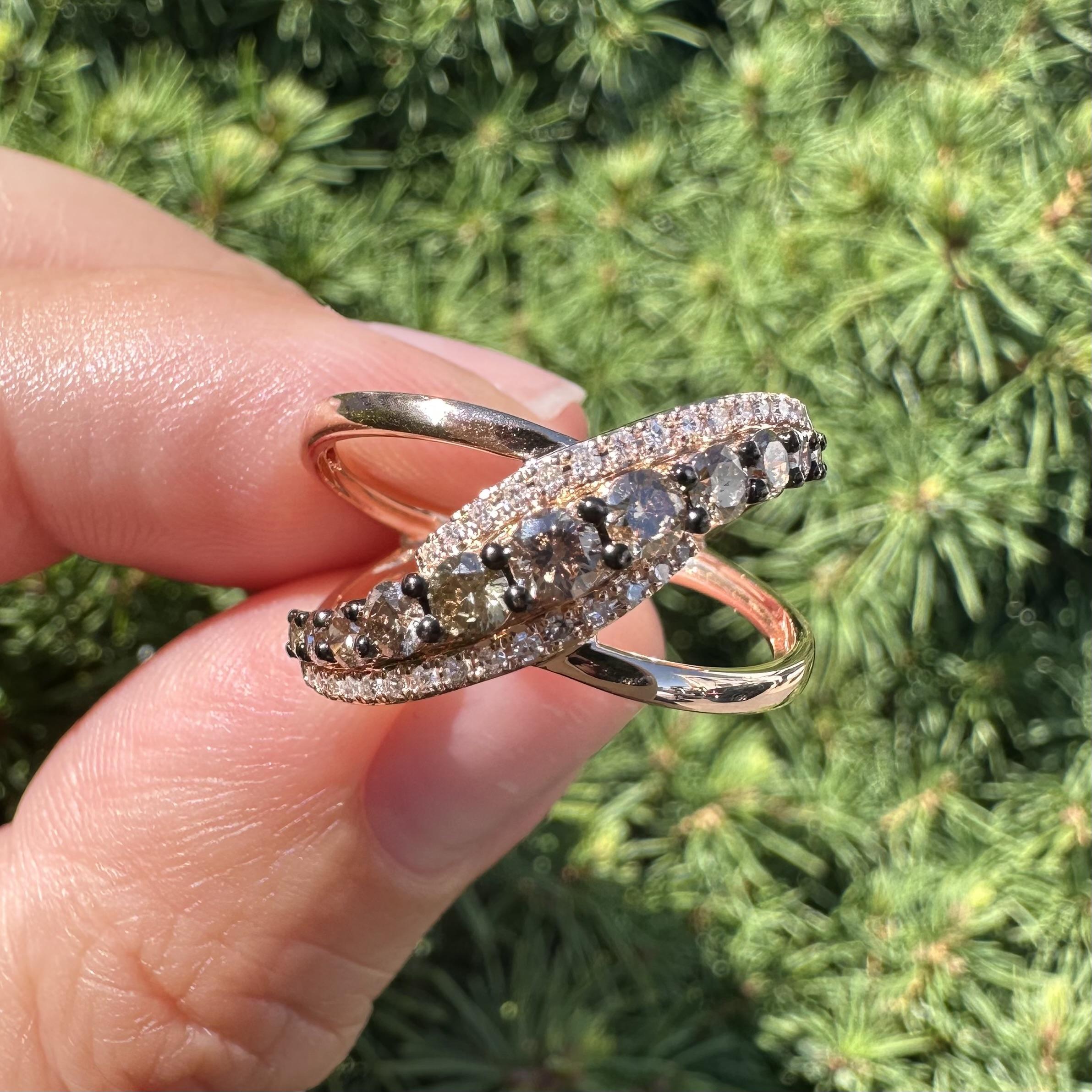 Effy 14k Rose Gold 0.66ctw Chocolate Brown & White Diamond Wide Crossover Ring For Sale 5