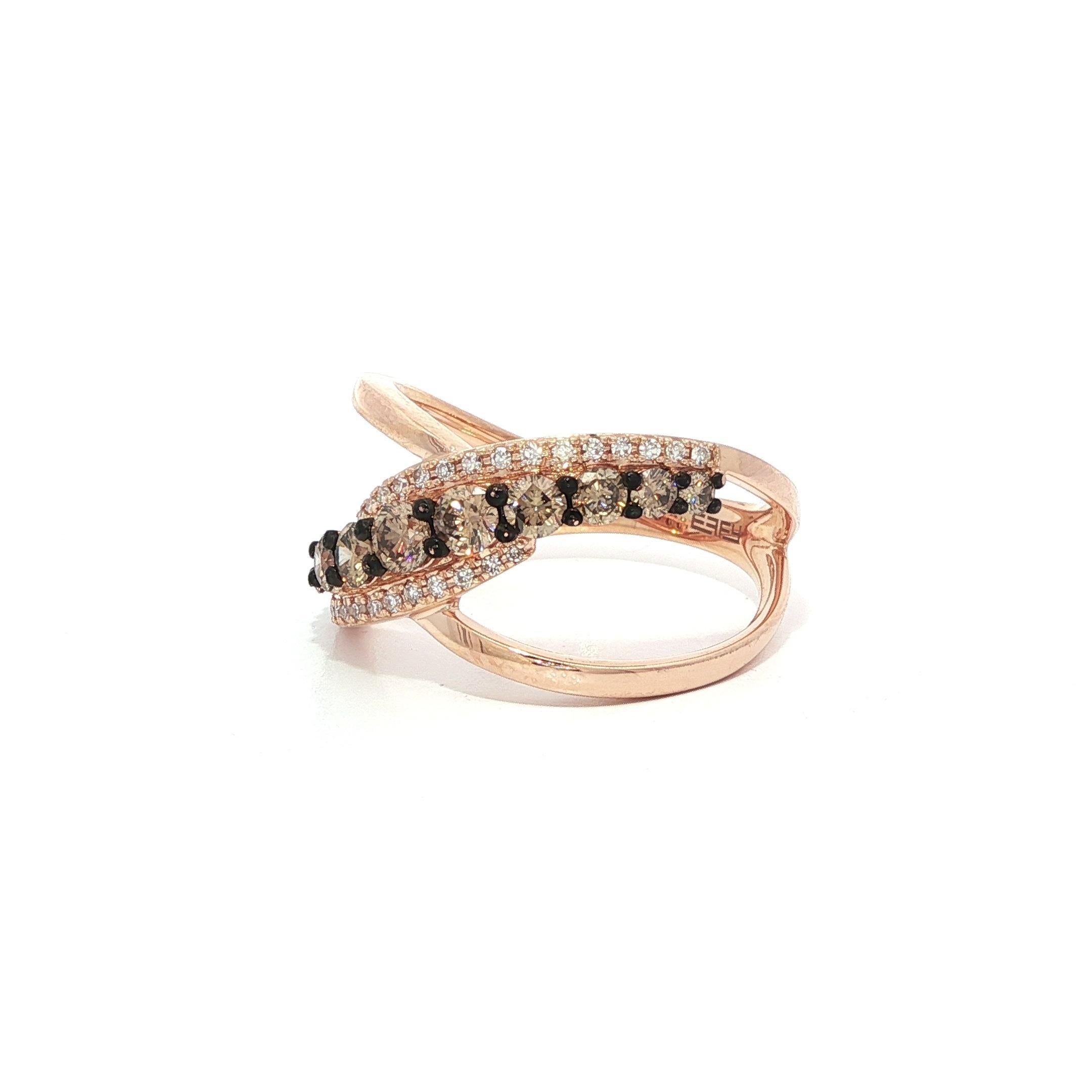 Effy 14k Rose Gold 0.66ctw Chocolate Brown & White Diamond Wide Crossover Ring In Excellent Condition For Sale In Montclair, NJ