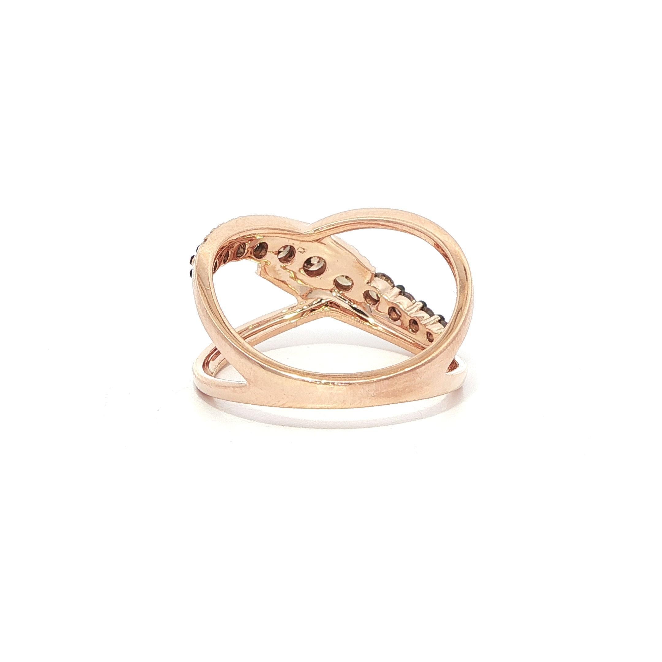 Effy 14k Rose Gold 0.66ctw Chocolate Brown & White Diamond Wide Crossover Ring For Sale 1