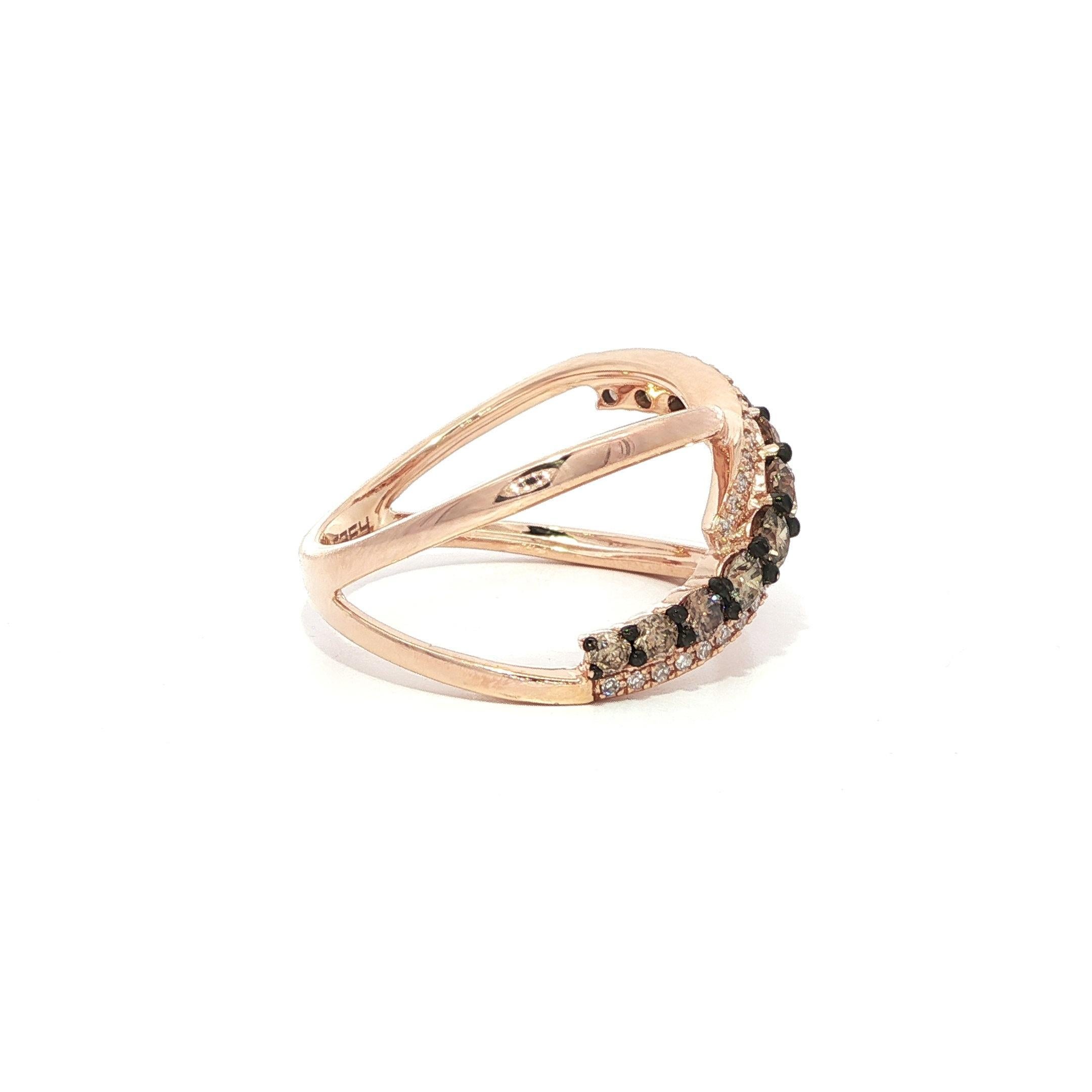 Effy 14k Rose Gold 0.66ctw Chocolate Brown & White Diamond Wide Crossover Ring For Sale 2