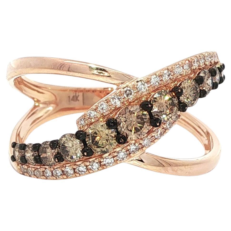 Effy 14k Rose Gold 0.66ctw Chocolate Brown & White Diamond Wide Crossover Ring For Sale