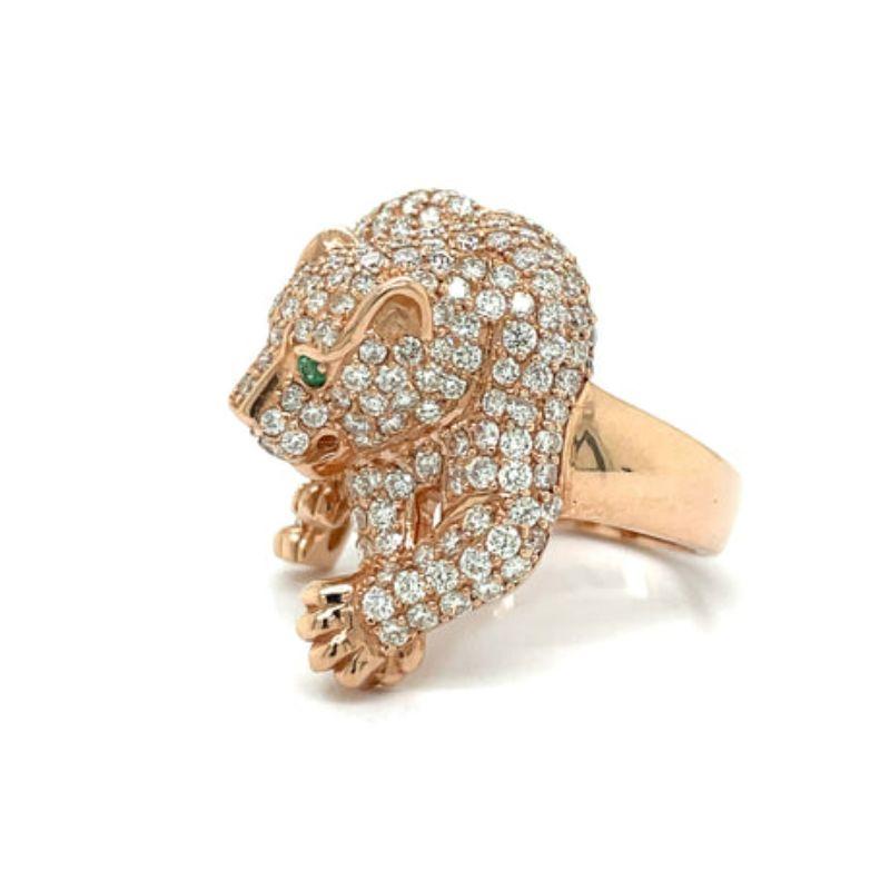 Effy 14K Rose Gold, 2.16 CTW Diamond and Emerald Panther Ring

You'll love wearing this eye-catching ring from the EFFY Panther Collection! This ring contains a stunning 2.16 carats of round cut diamonds, and the panthers eyes are formed of vibrant,