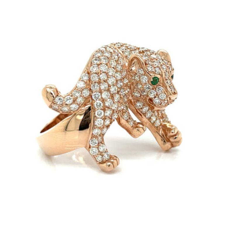 Contemporary Effy 14K Rose Gold, 2.16 CTW Diamond and Emerald Panther Ring For Sale