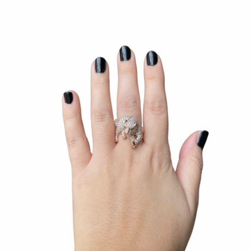 Effy Bague panthère en or rose 14K, 2,16 CTW diamant et émeraude en vente 1